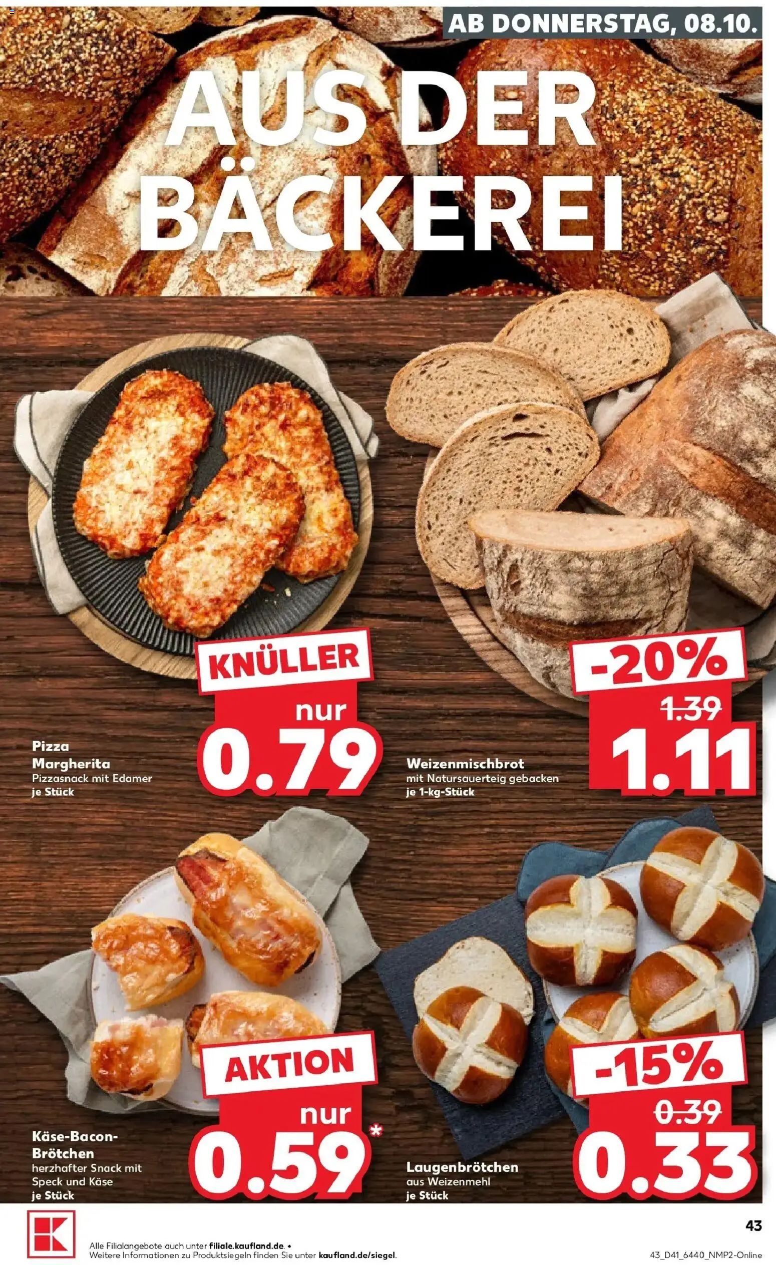 Vorschau von dem Prospekt des Geschäftes Kaufland, gültig ab dem 08.10.2026 - Bäckerei, Pizza, Käse, Weizenmehl, Edamer