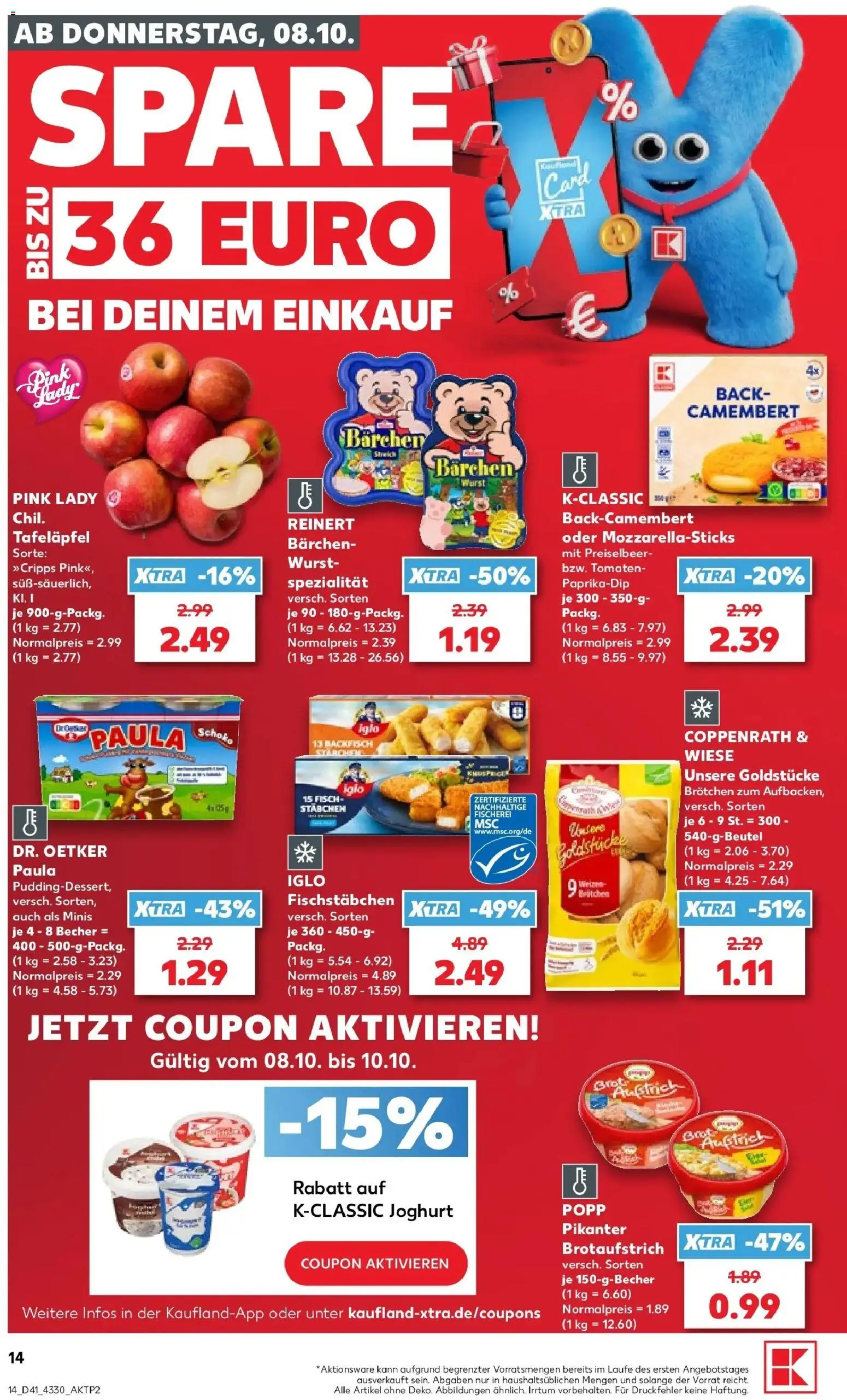 Vorschau von dem Prospekt des Geschäftes Kaufland, gültig ab dem 08.10.2026 - Fisch, Wurst, Joghurt, Camembert, Tomaten, Iglo, Fischstabchen