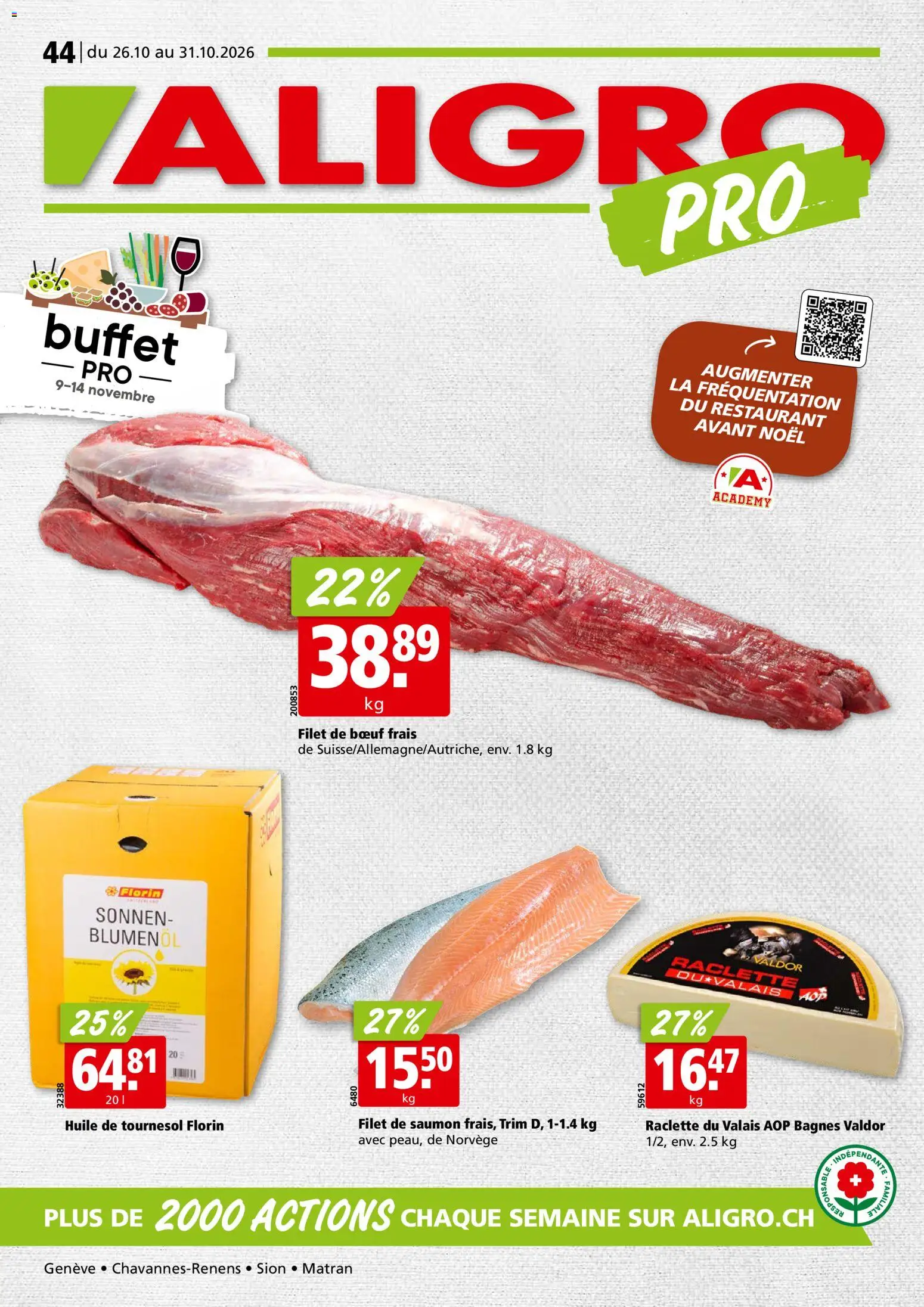 Vorschau des Merkblatts Aligro aktionen Chavannes, Matran, Genève, Sion vom Shop Aligro gültig von 26.10.2026 bis 31.10.2026 - Raclette
