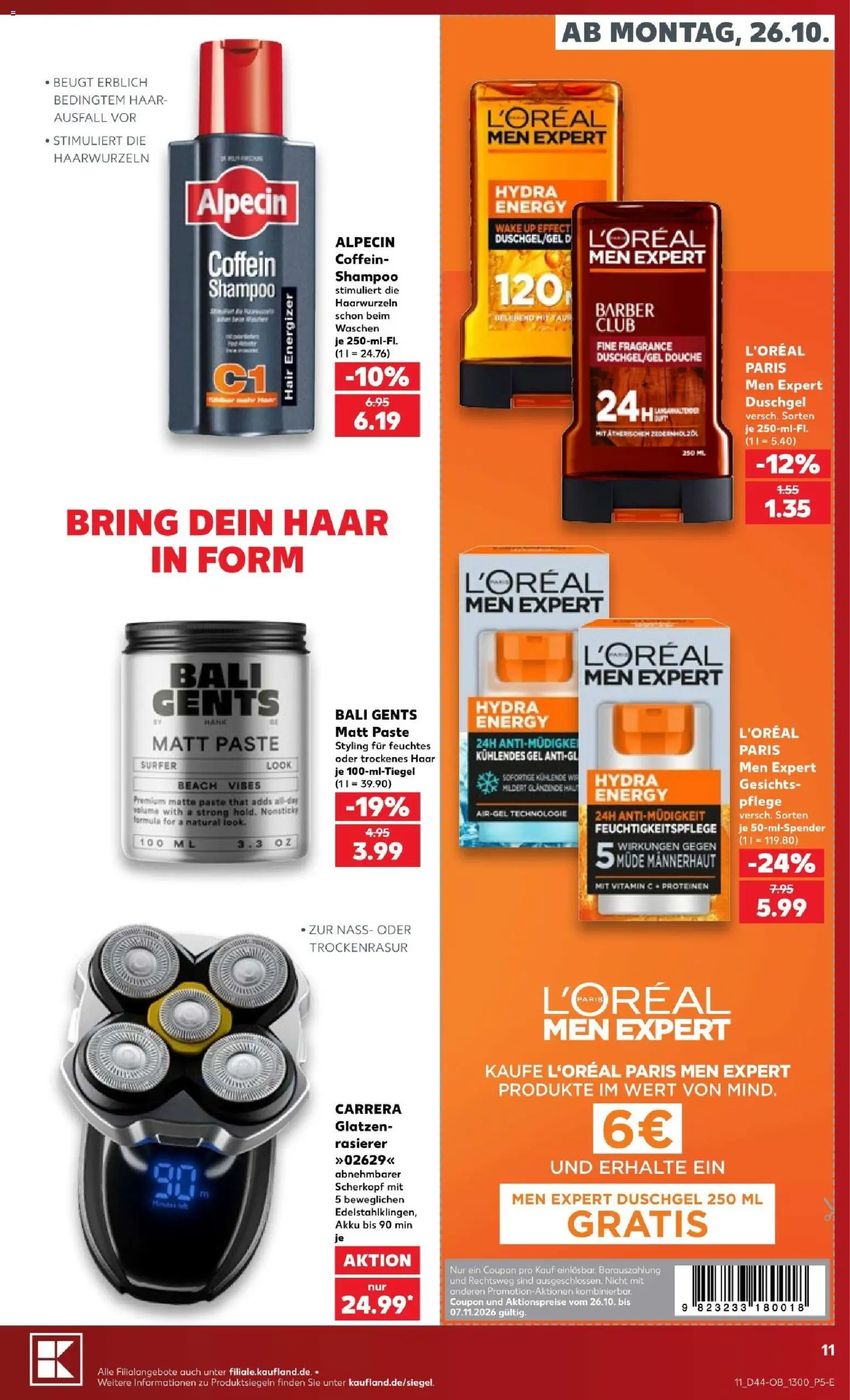 Vorschau von dem Prospekt des Geschäftes Kaufland, gültig ab dem 26.10.2026 - Shampoo, Rasierer, Energy, Duschgel