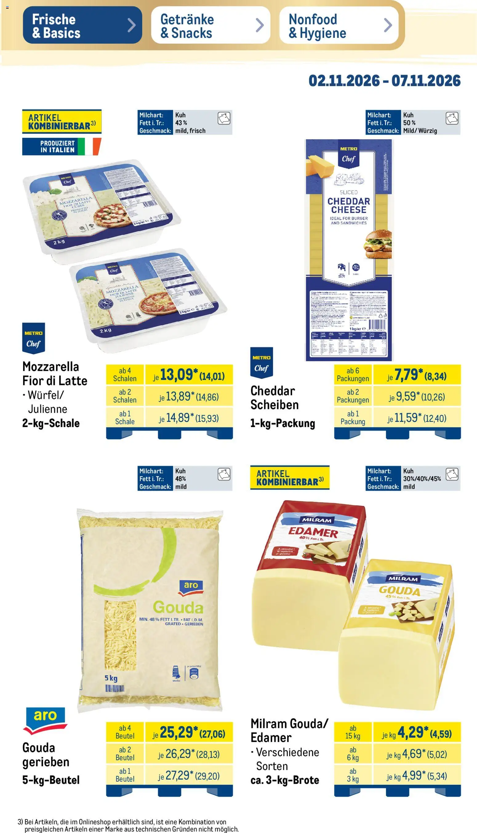 Vorschau von dem Prospekt des Geschäftes Metro, gültig ab dem 02.11.2026 - Burger, Mozzarella, Gouda, Edamer, Milram