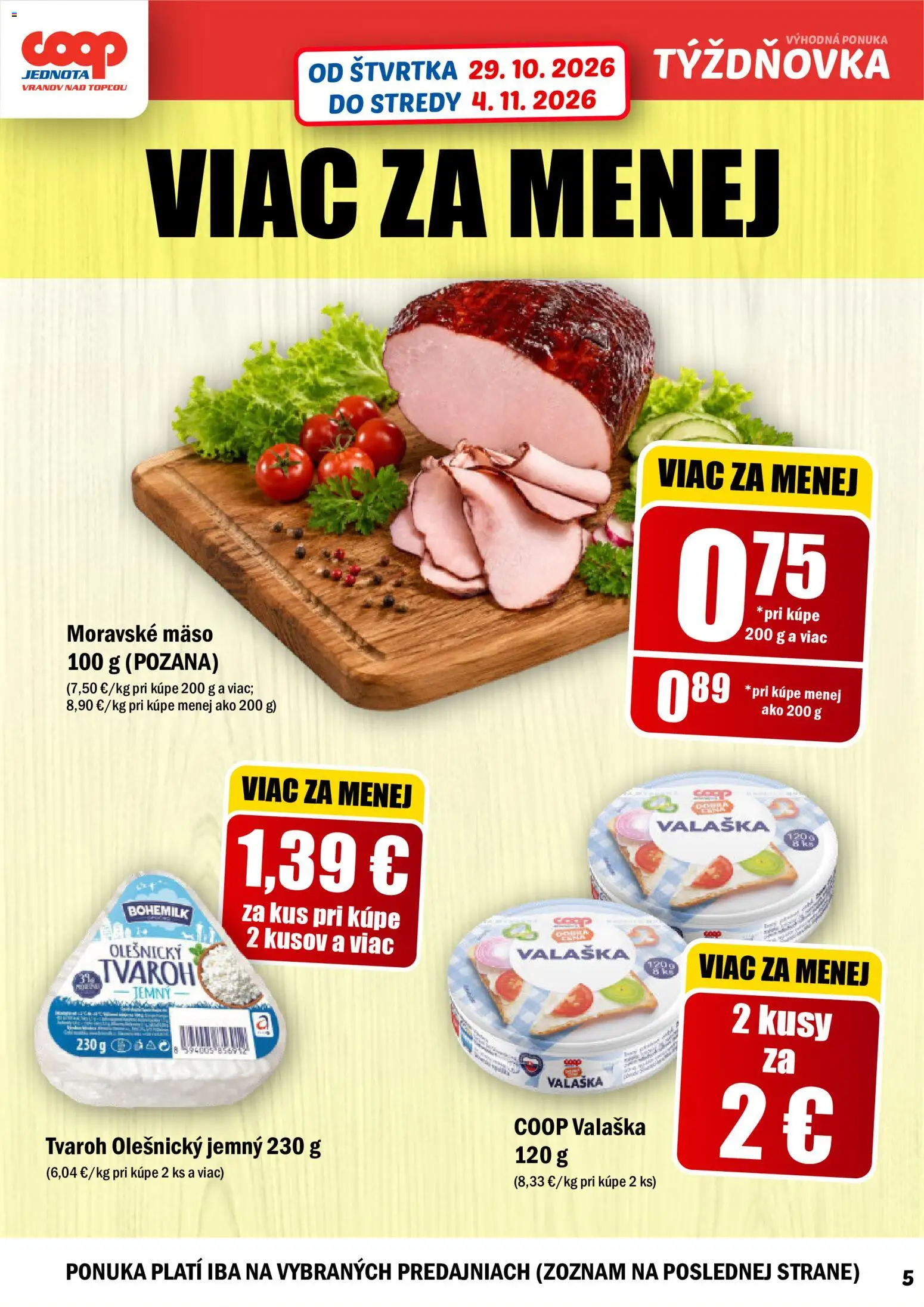 Náhľad COOP Jednota letáku platného od 29.10.2026 - Mäso, Tvaroh