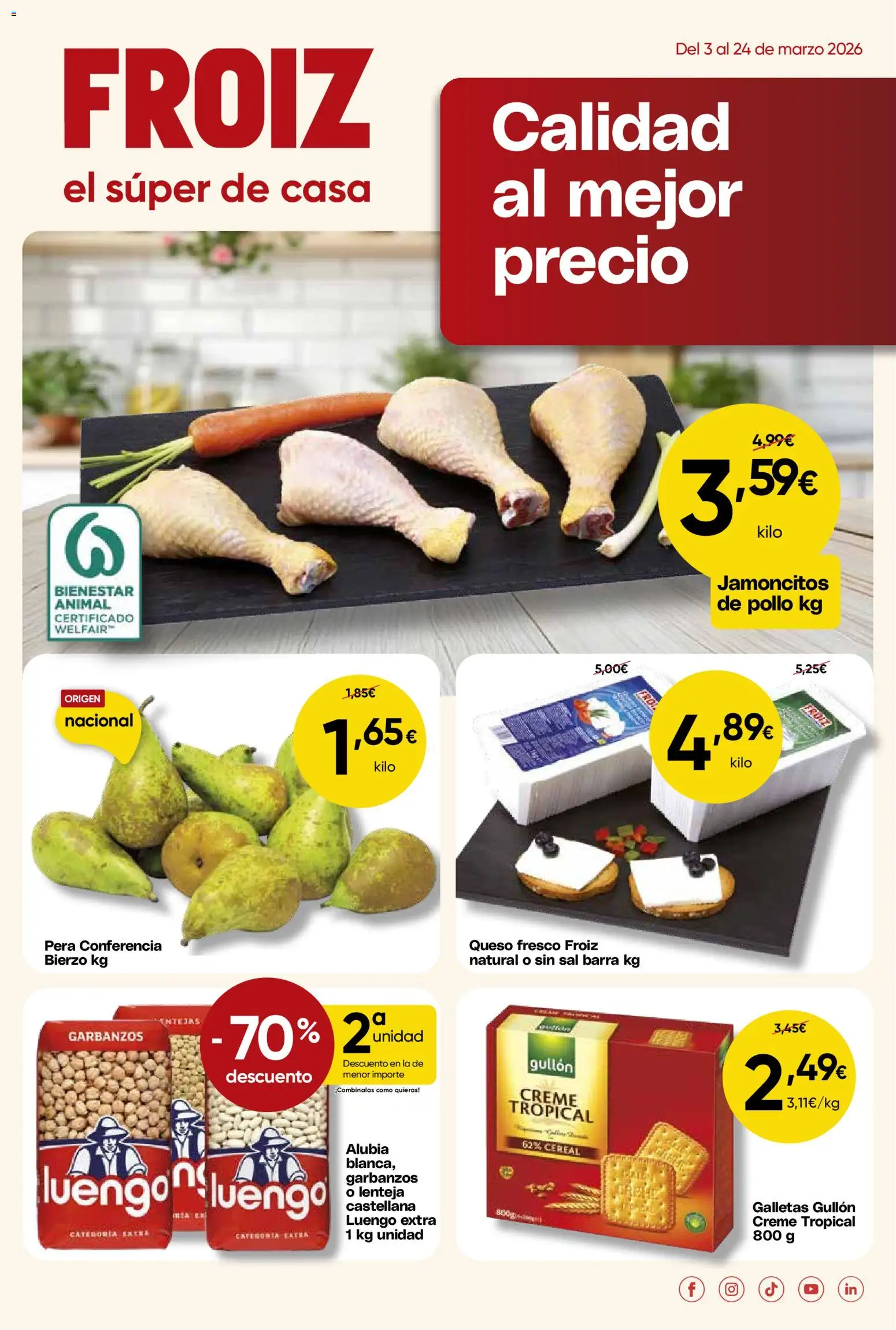 Vista previa del folleto de la tienda Froiz válido desde el 03/03/2026 - Queso, Galletas, Sal, Queso fresco, Pollo