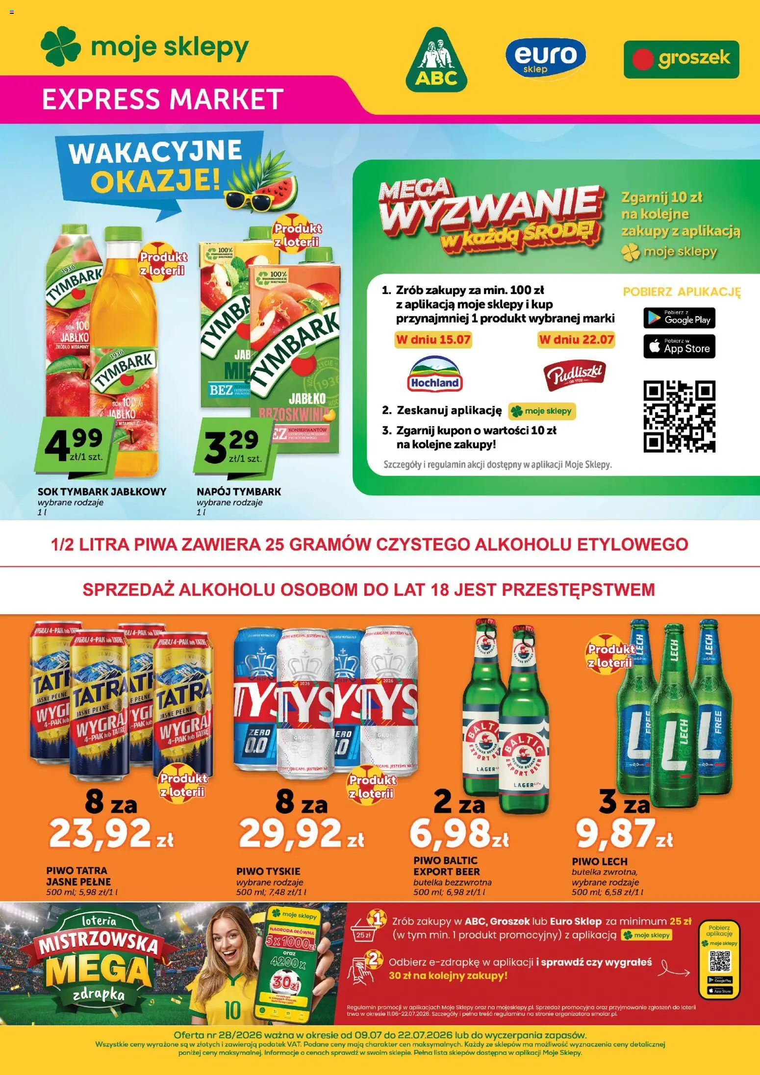 Pogląd gazetki "Euro Sklep gazetka - Expressmarket" ze sklepu Euro Sklep ważnej od 09.07.2026 - Lech, Groszek, Piwo, Tymbark, Sok, Tyskie, Piwo tyskie