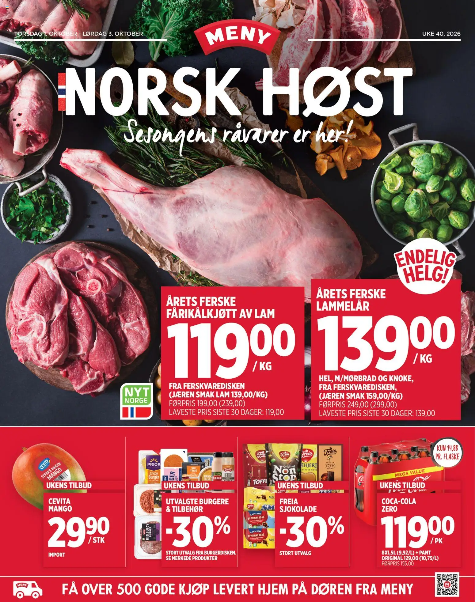 Forhåndsvis Meny kundeavis Norsk Host fra butikk Meny gyldig fra 01/10/2026 - Sjokolade, Lammelår, Fårikålkjøtt, Mango