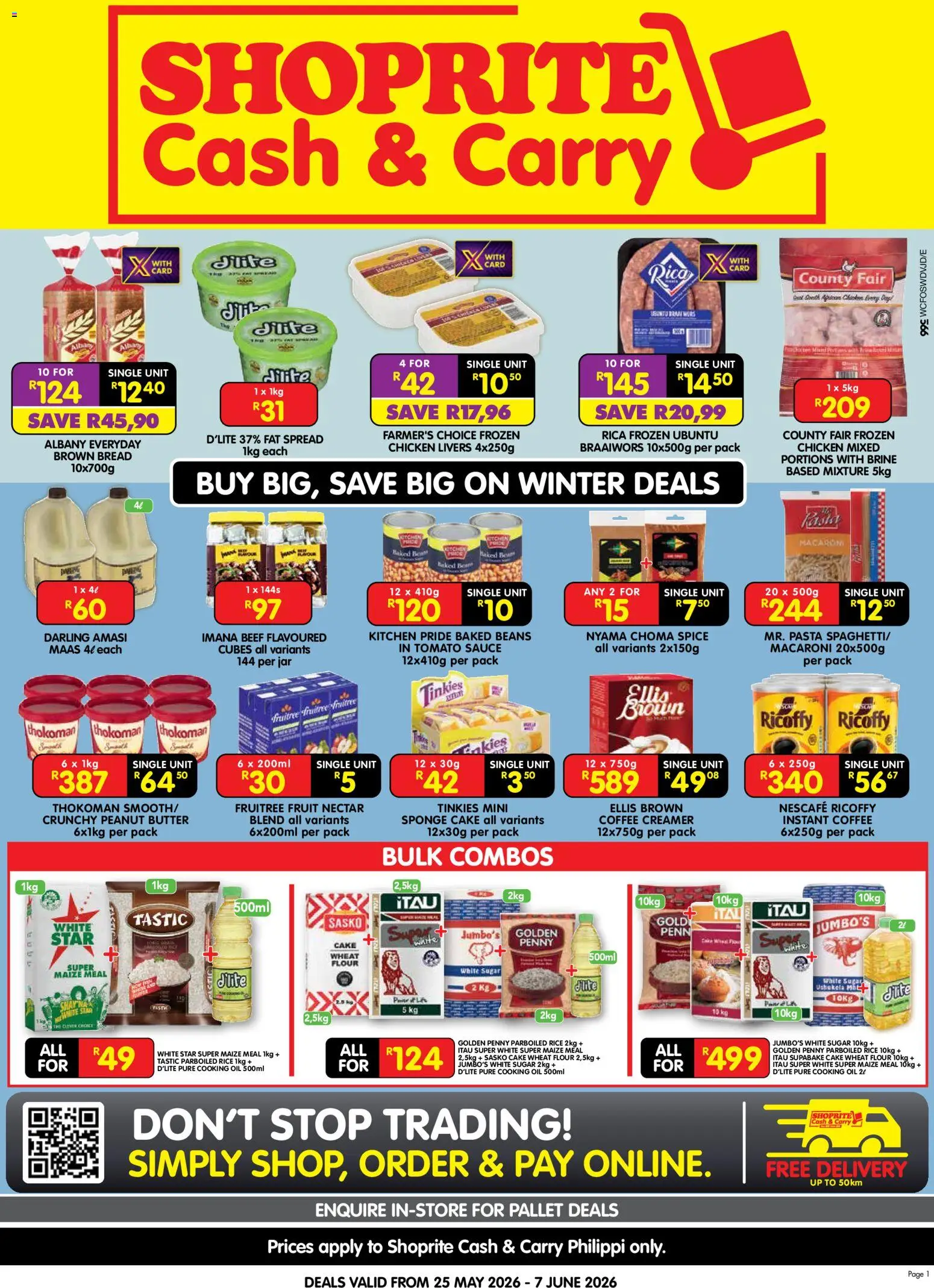 Preview of Shoprite flyer valid from 25/05/2026 - Fruit, Butter, Bread, Rice, Maize meal, Spread, Instant coffee, Frozen chicken