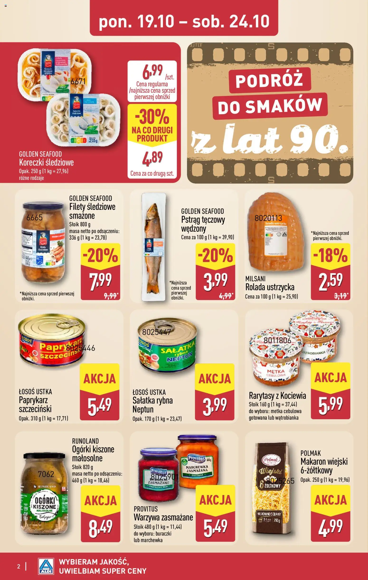Pogląd gazetki "Aldi gazetka - Smakowita podróż" ze sklepu Aldi ważnej od 19.10.2026 - Makaron, Sałatka, Warzywa, Pstrąg, Marchewka, Ogórki, Pstrąg tęczowy, Metka cebulowa