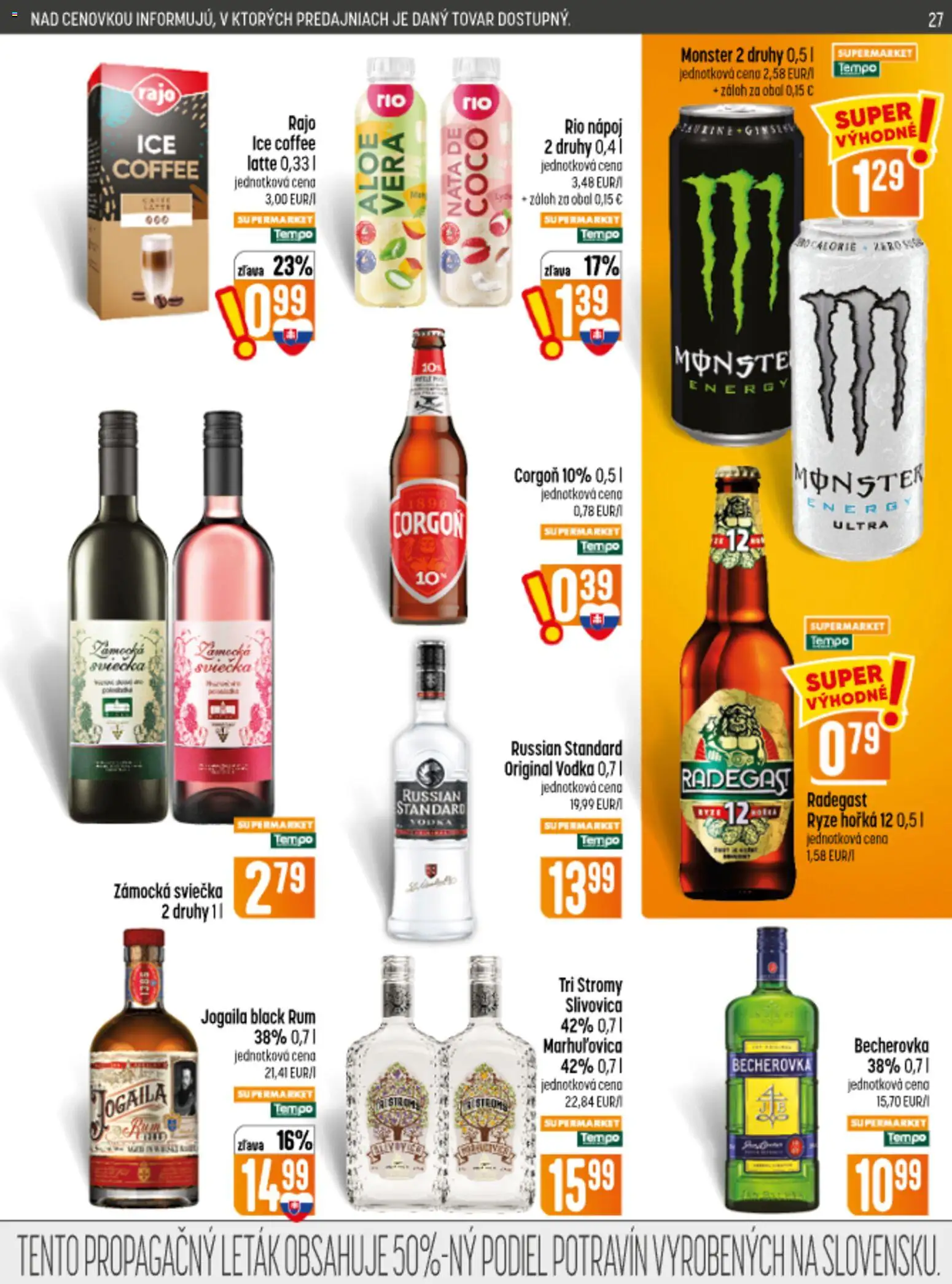 Náhľad COOP Jednota letáku platného od 10.09.2026 - Rum, Aloe Vera, Vodka, Becherovka, Radegast, Slivovica, Corgoň, Russian Standard