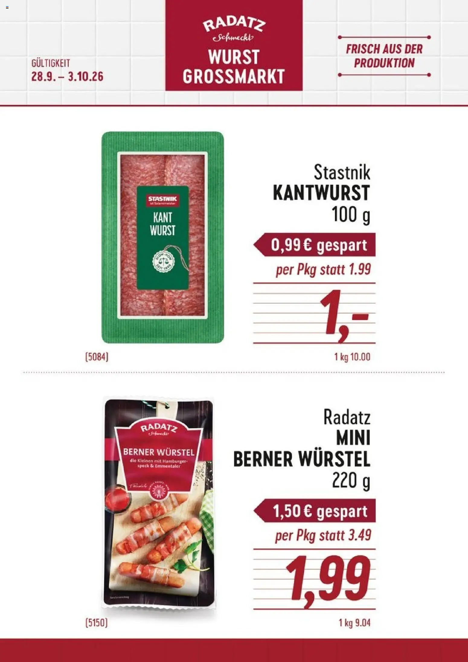 Vorschau der Angebote: Radatz Radatz Wurst & Würstel gültig ab 28.09.2026