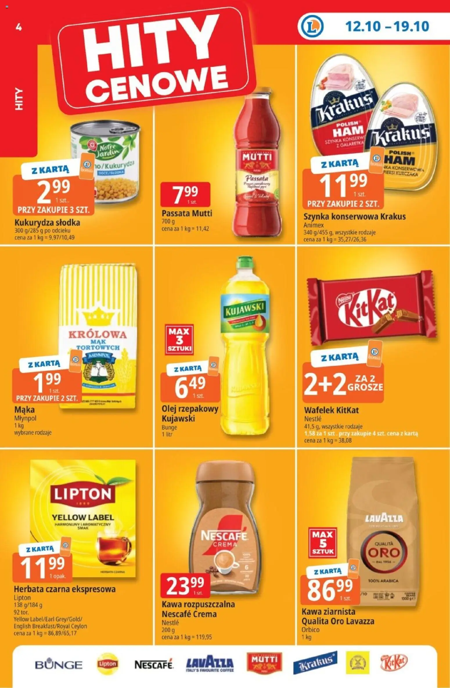 Pogląd gazetki "E.Leclerc gazetka - Tanio To Tu" ze sklepu E.Leclerc ważnej od 12.10.2026 - Herbata, Kawa ziarnista, Kukurydza, Olej, Karta, Szynka, Nescafe, Passata