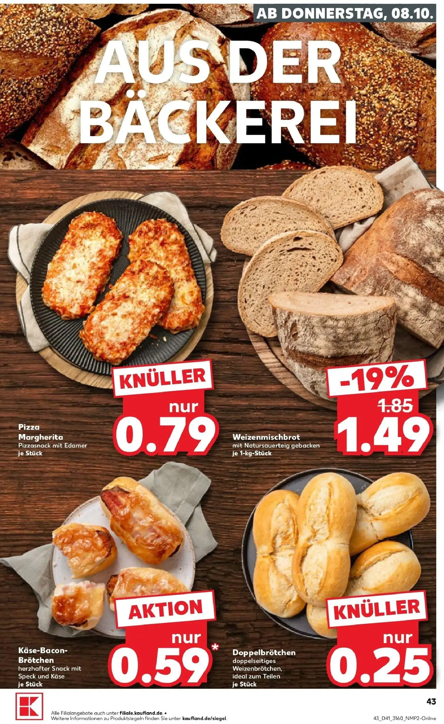 Vorschau von dem Prospekt des Geschäftes Kaufland, gültig ab dem 08.10.2026 - Bäckerei, Pizza, Käse, Edamer