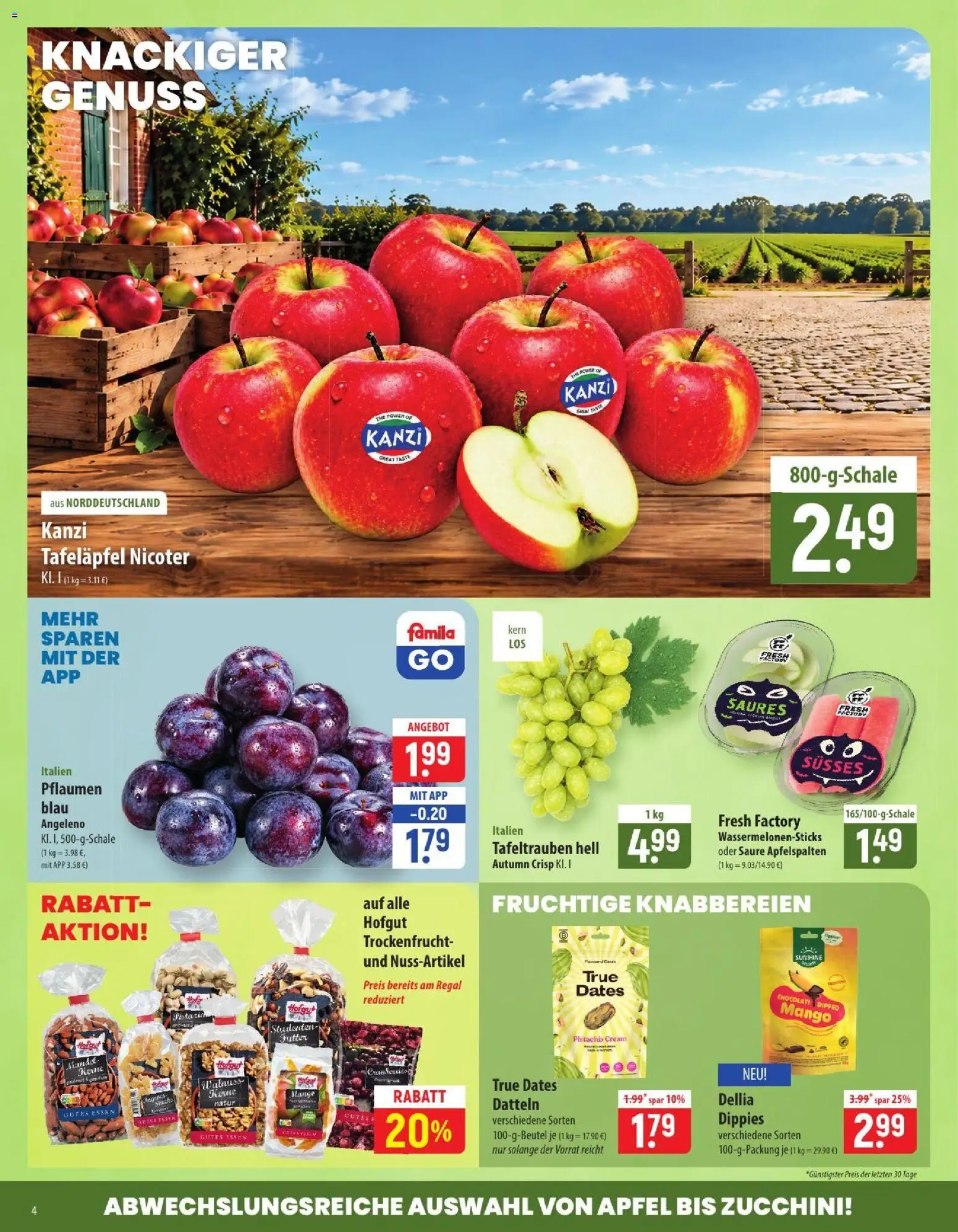 Vorschau von dem Prospekt des Geschäftes Famila, gültig ab dem 26.10.2026 - Mango, Äpfel, Zucchini, Regal, Pflaumen