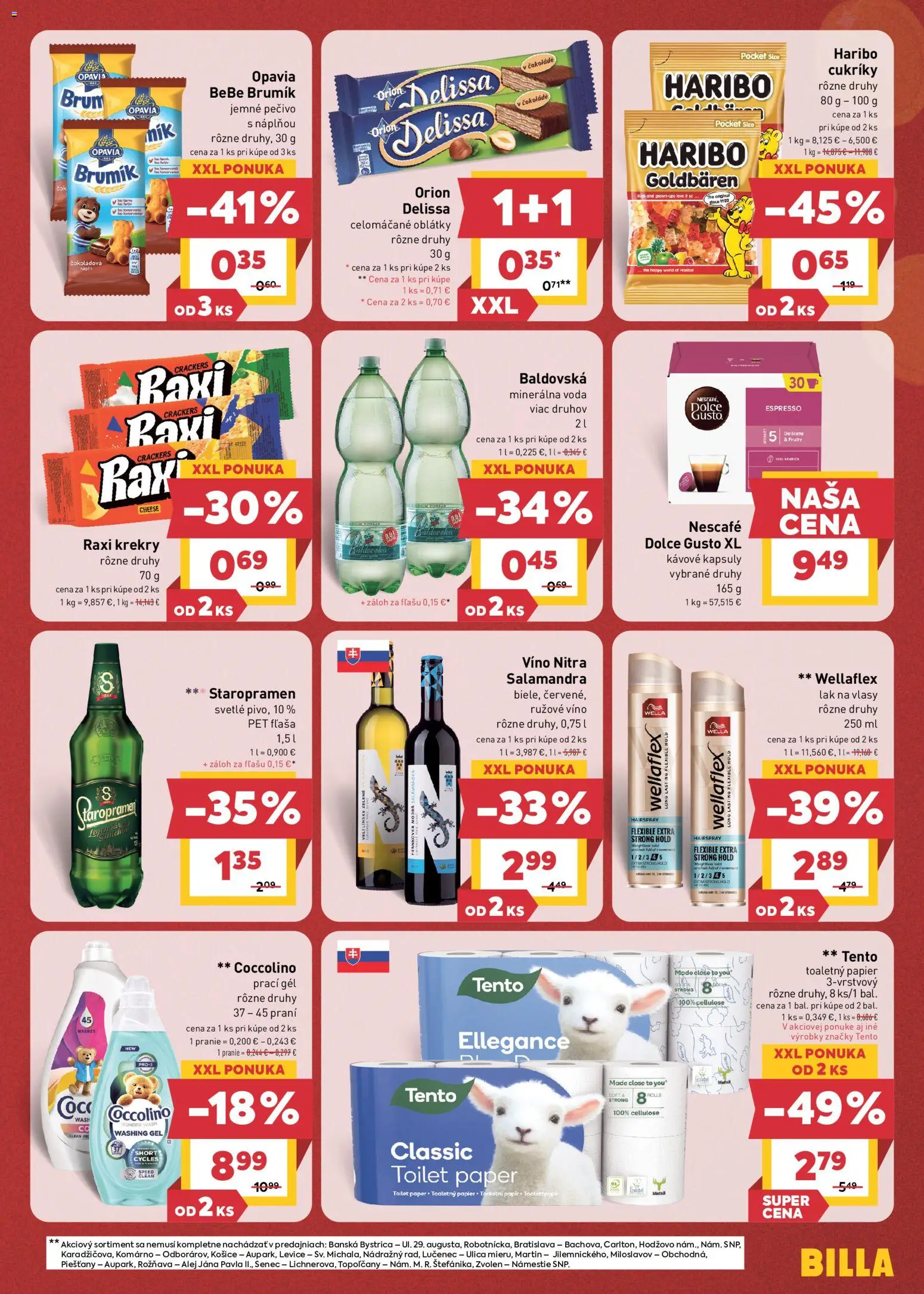 Náhľad Billa letáku platného od 07.10.2026 - Víno, Dolce Gusto, Toaletný papier, Coccolino, Pečivo, Lak na vlasy, Baldovská, Rúžové víno