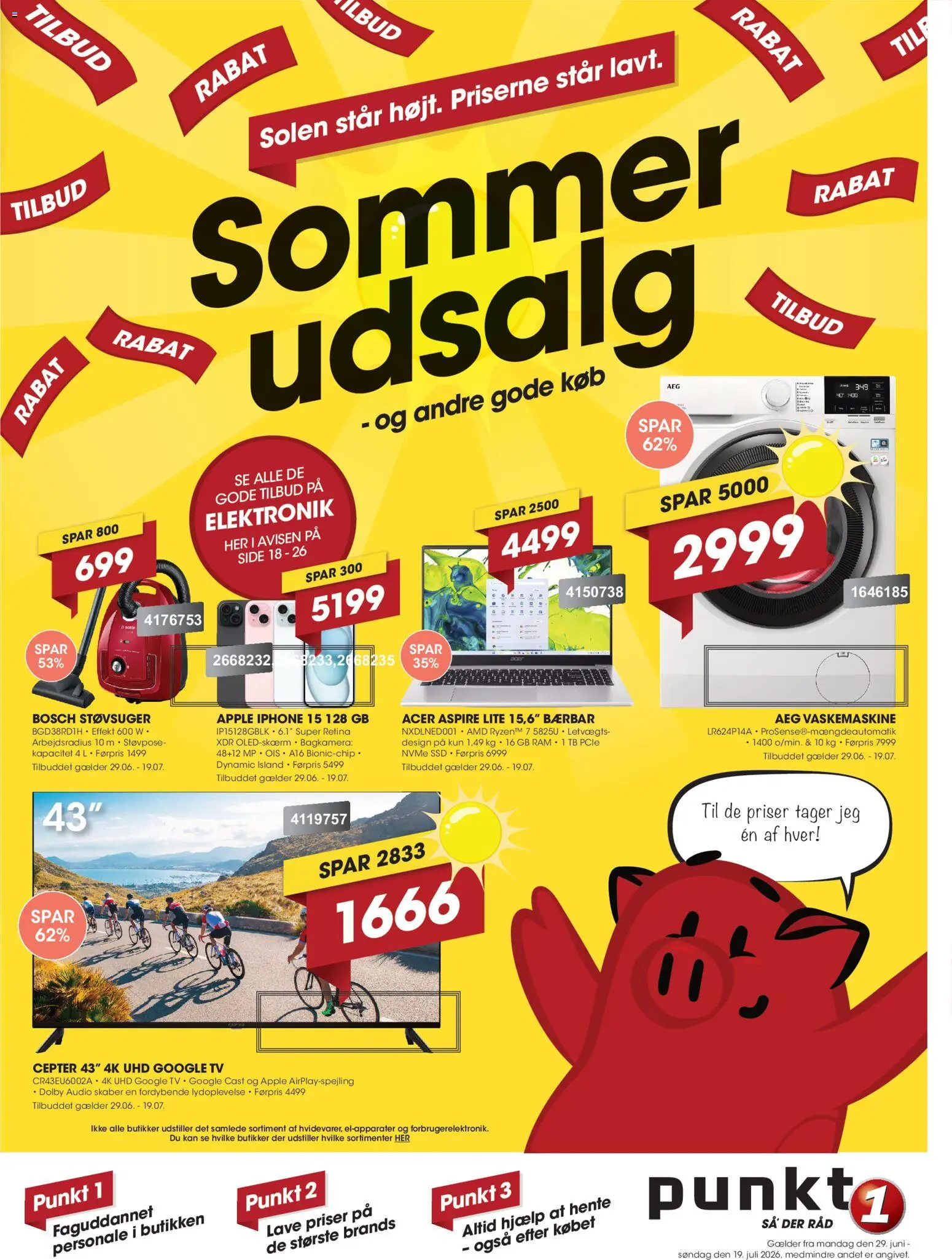 Eksempel på tilbudsavis Punkt1 - Tilbudsavis fra butik Punkt1 gyldig fra 29/06/2026 - TV, Vaskemaskine, Støvsuger, Æg, RAM, SSD