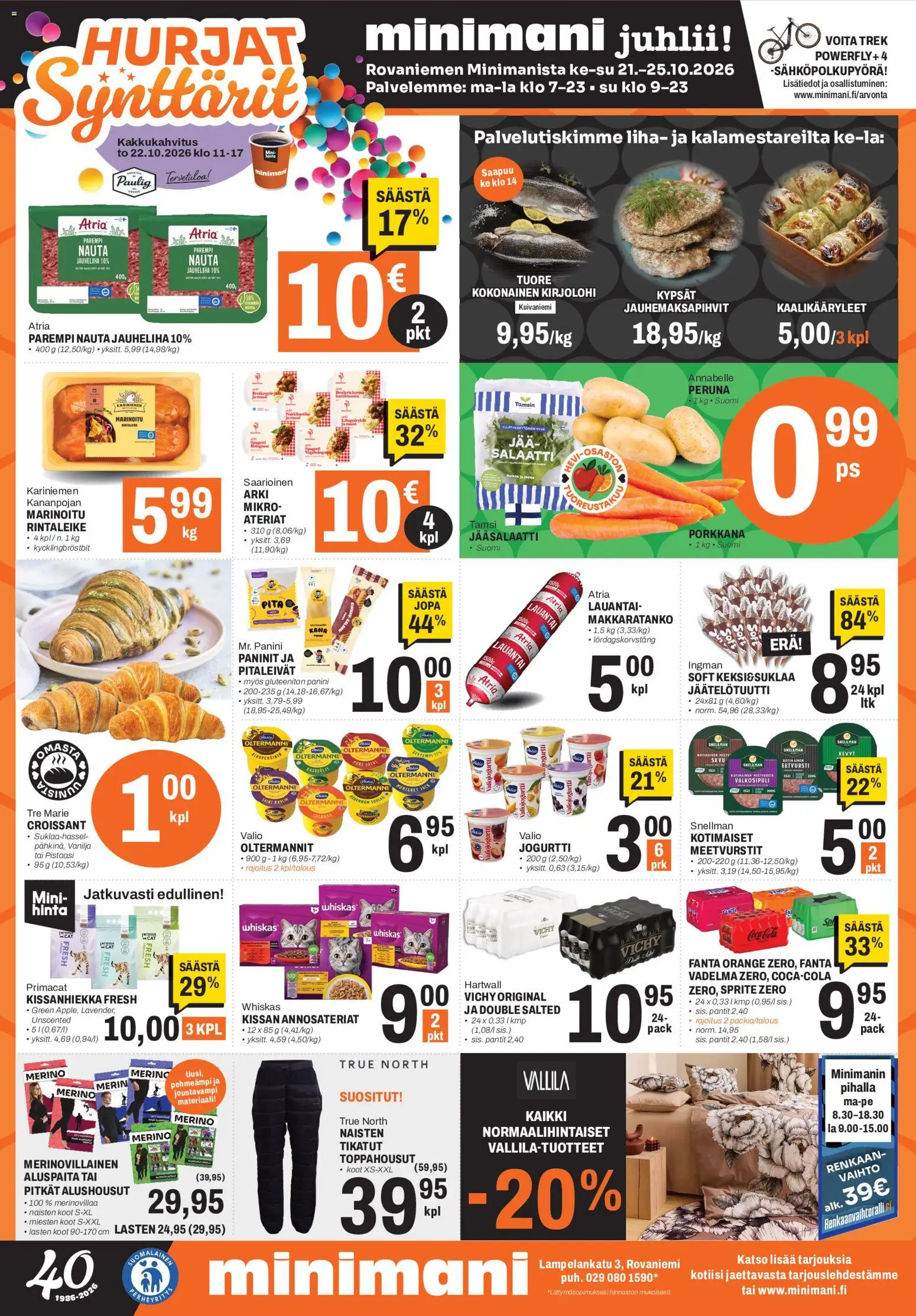 Kaupan Minimani Minimani tarjoukset Rovaniemi esikatselu, voimassa 21/10/2026 - Jauheliha, Vadelma, Porkkana, Croissant, Fanta, Valkosipuli, Liha, Sprite