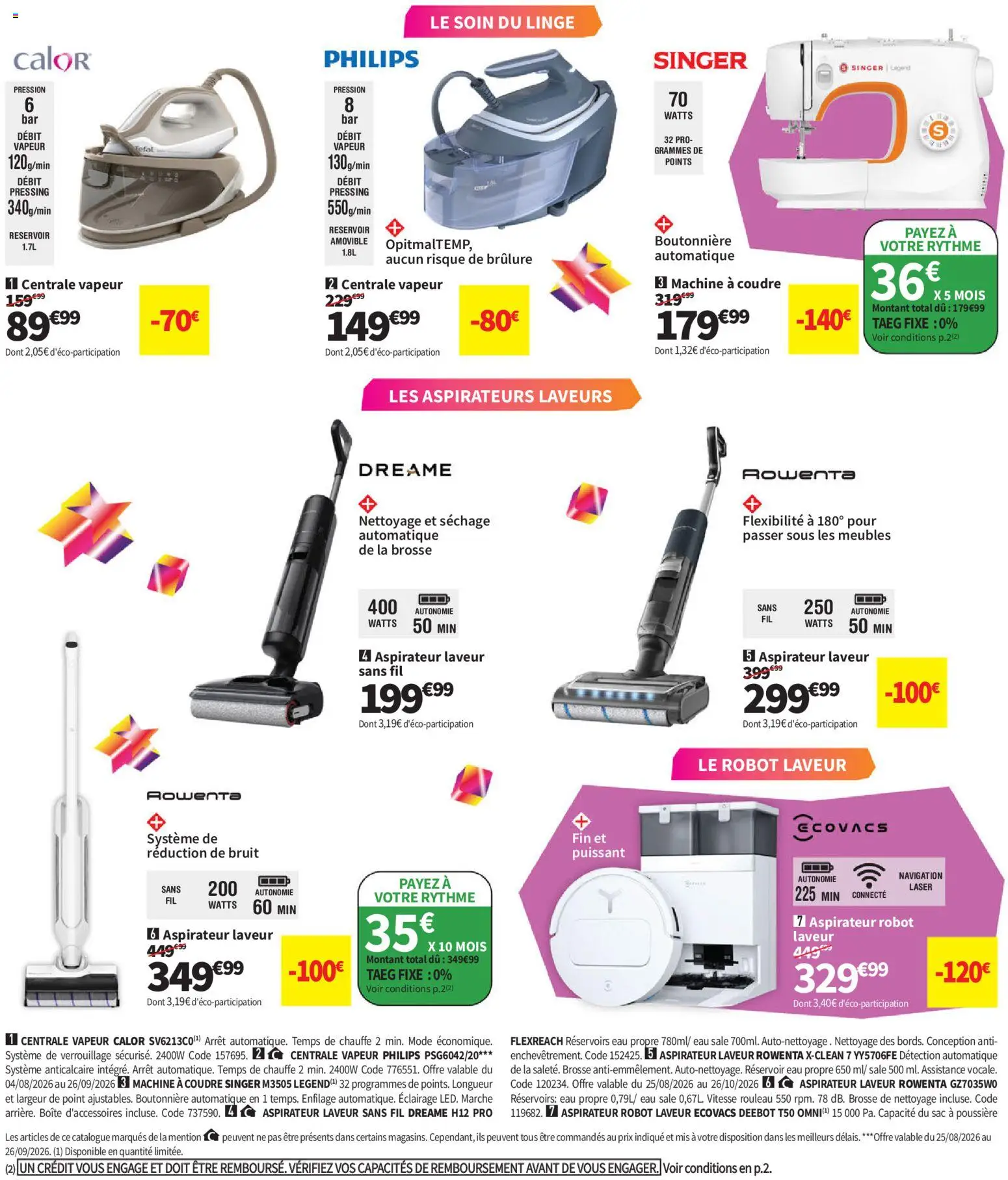 Prévisualisation de Conforama catalogue du magasin Conforama formulaire valide 25/08/2026 - Aspirateur robot, Sac, Robot, Rowenta, Centrale vapeur, Aspirateur robot laveur, Machine à coudre, Rouleau