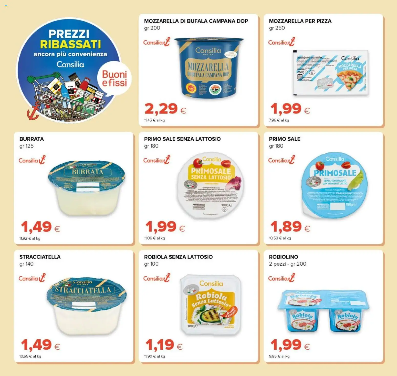 Anteprima dell'opuscolo Tigre volantino Prezzi Ribassati dal negozio Tigre valido da 21/10/2026 - Pizza, Mozzarella, Burrata, Stracciatella, Sale, Mozzarella di bufala, Robiola, Senza lattosio