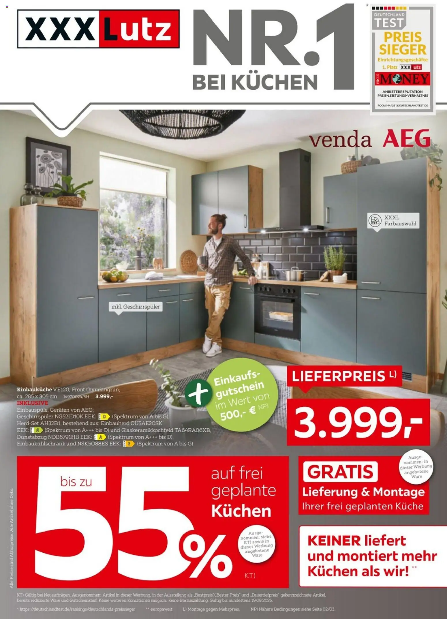 Vorschau von dem Prospekt des Geschäftes XXXLutz, gültig ab dem 05.09.2026 - Kuchen, Küche, Geschirrspüler, AEG, Einbauküche, Dunstabzug
