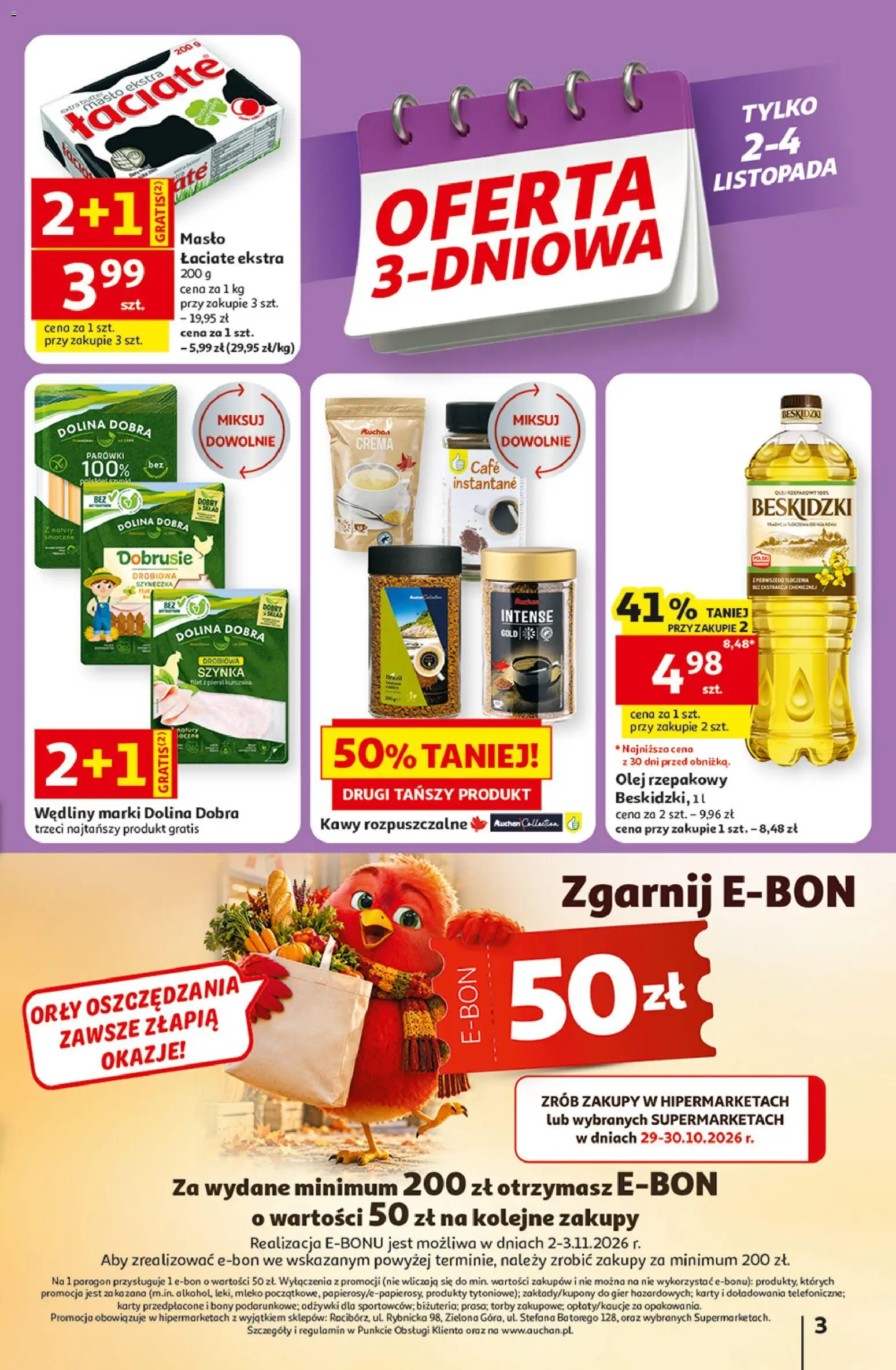 Pogląd gazetki "Auchan gazetka - Hipermarket" ze sklepu Auchan ważnej od 29.10.2026 - Masło, Mleko, Olej, Wędliny, Szynka, Olej rzepakowy, Parówki