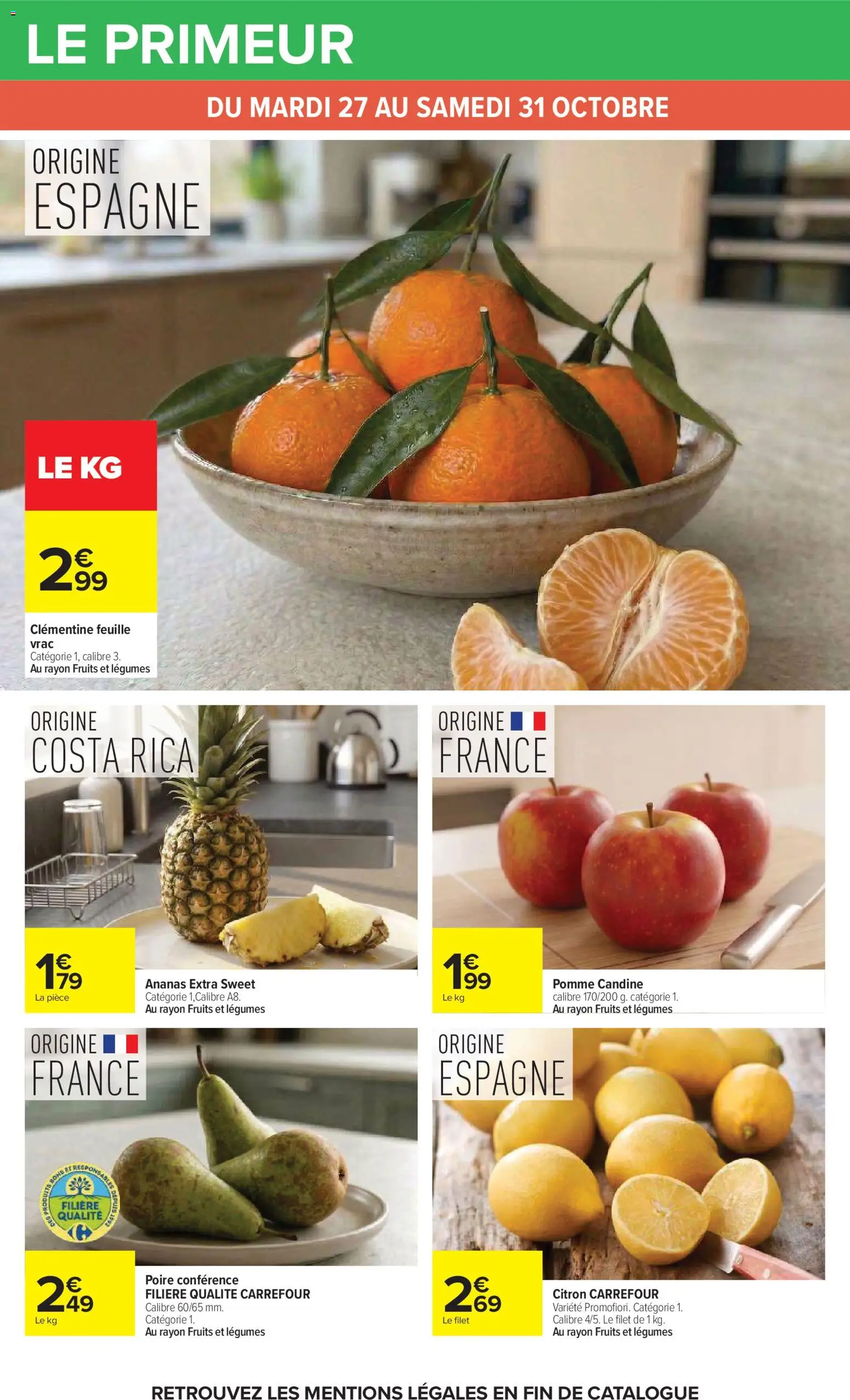 Prévisualisation de Carrefour Vos promos du quotidien du magasin Carrefour formulaire valide 27/10/2026 - Fruits, Pomme, Ananas, Citron, Poire, Clémentine