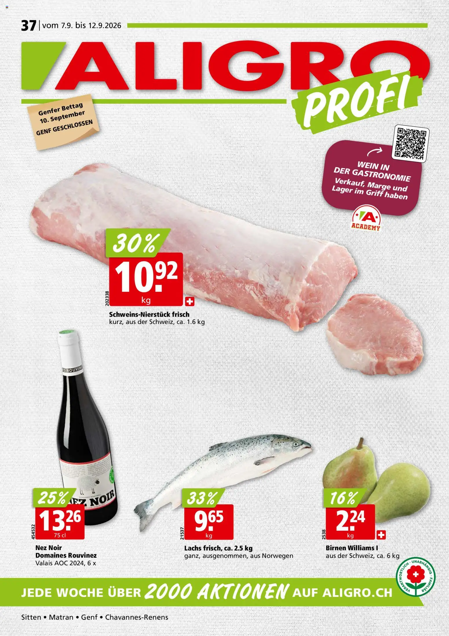 Vorschau des Merkblatts Aligro aktionen Chavannes, Matran, Genf, Sitten vom Shop Aligro gültig von 07.09.2026 bis 12.09.2026