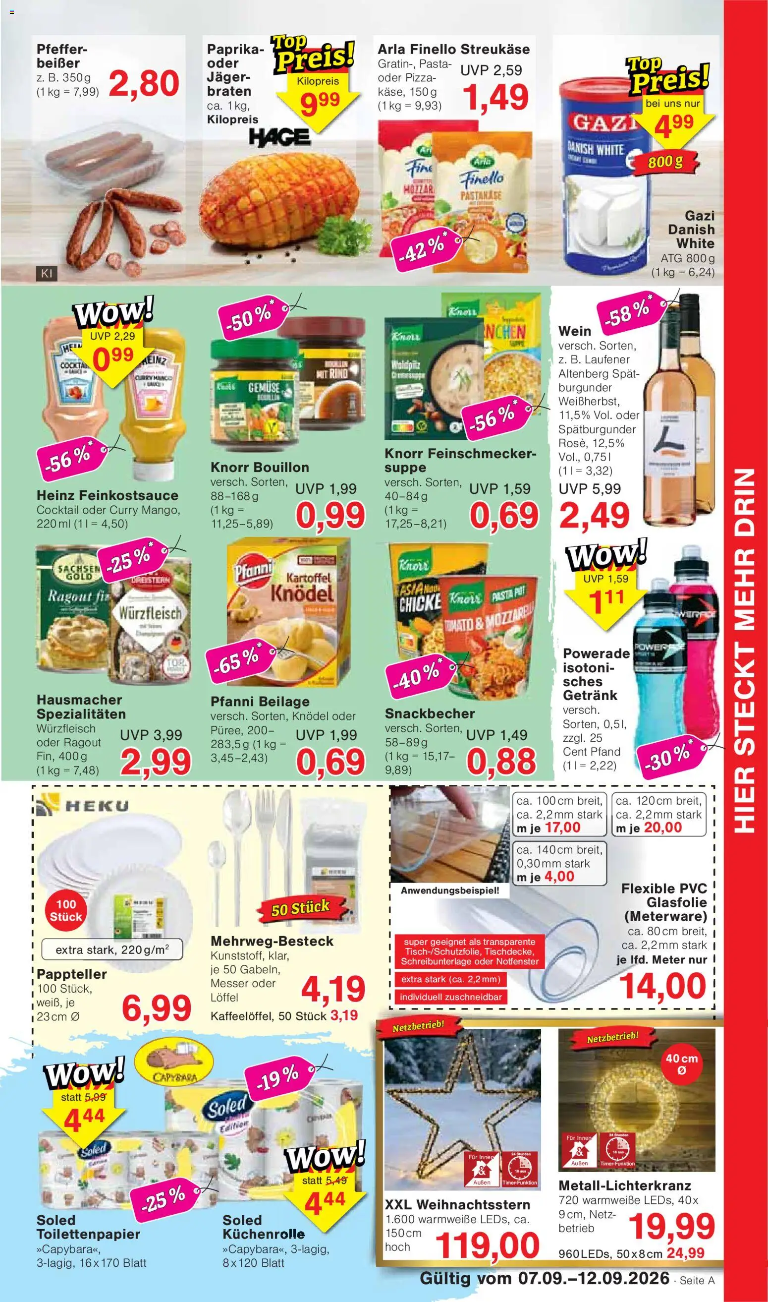 Vorschau von dem Prospekt des Geschäftes Wiglo Wunderland, gültig ab dem 07.09.2026 - Pizza, Pasta, Gemüse, Toilettenpapier, Paprika, Knorr, Pfeffer, Spezialitäten