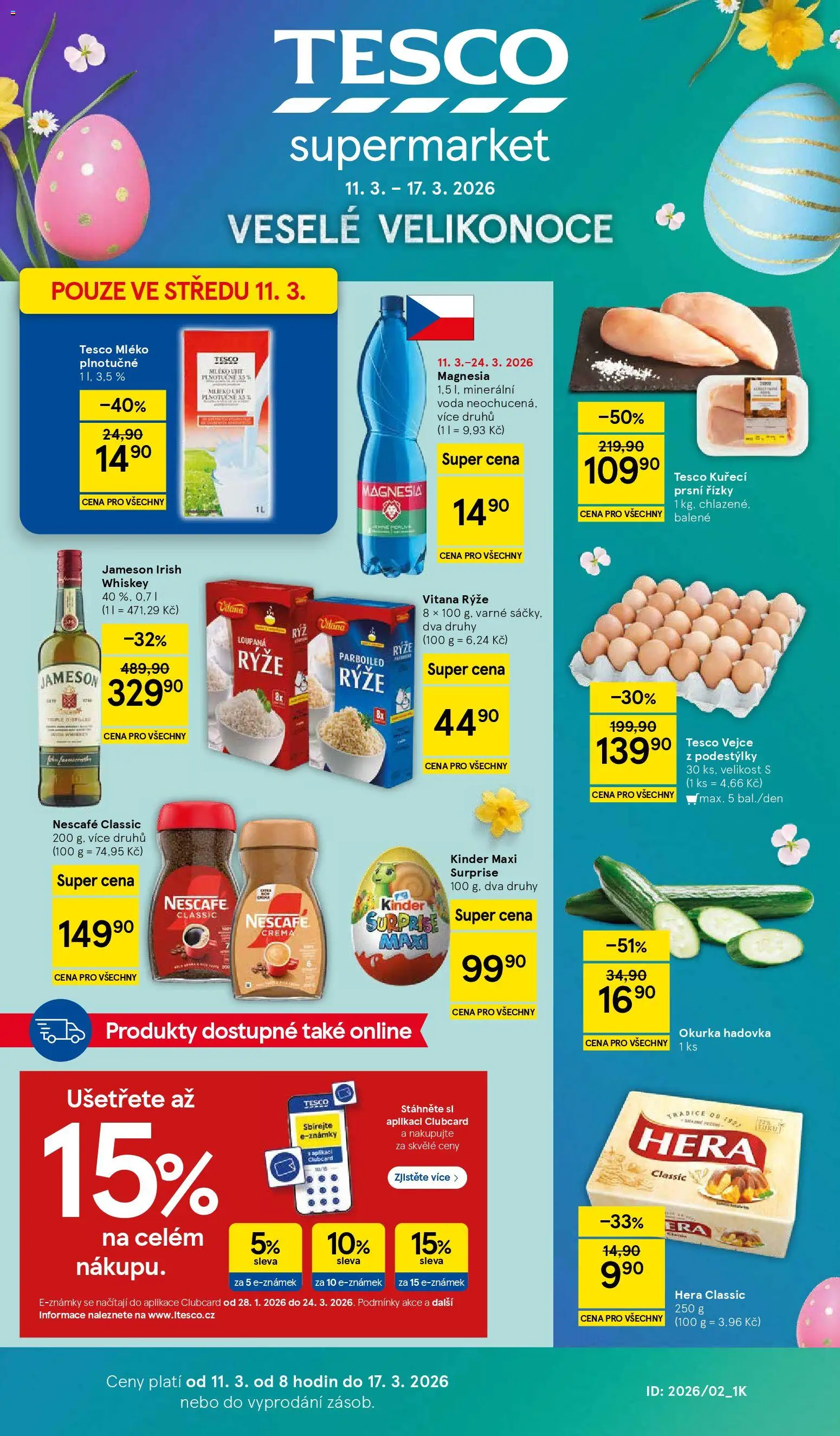 Náhled nabídky: Tesco Tesco leták - Supermarket platný od 11.03.2026 - Mléko, Hera, Okurka, Nescafé, Minerální voda, Crema, Rýže Vitana, Prsní řízky