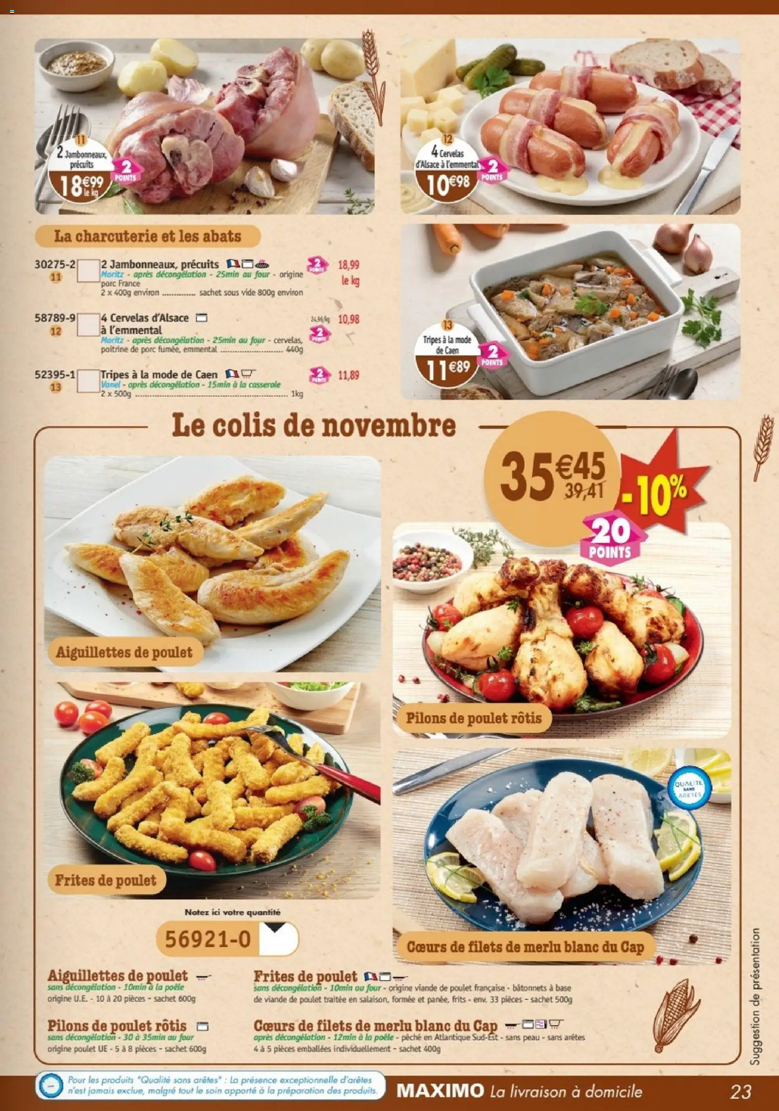 Prévisualisation de Maximo catalogue du magasin Maximo formulaire valide 26/10/2026 - Poulet, Charcuterie, Four, Cervelas, Emmental, Pilons de poulet, Porc, Tripes