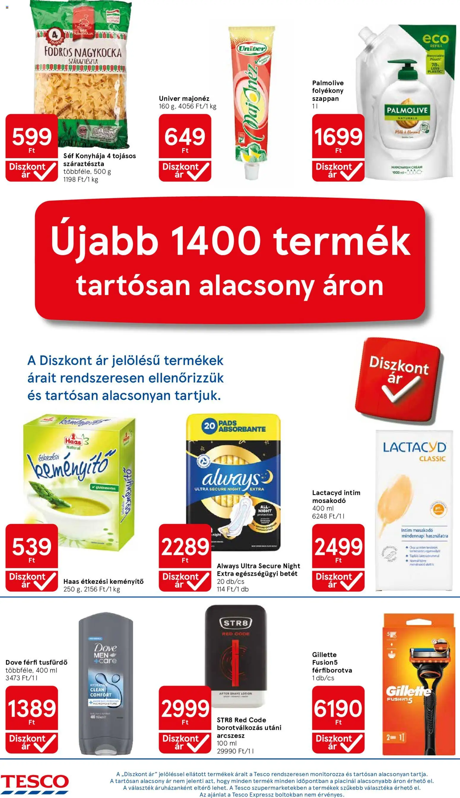 Tesco - Tesco aktuális akciós újság megtekintése, amely érvényes 2026.09.10.-től - Gluténmentes, Máj, Majonéz, Always, Szappan, Tusfürdő, Egészségügyi betét, Fodros nagykocka