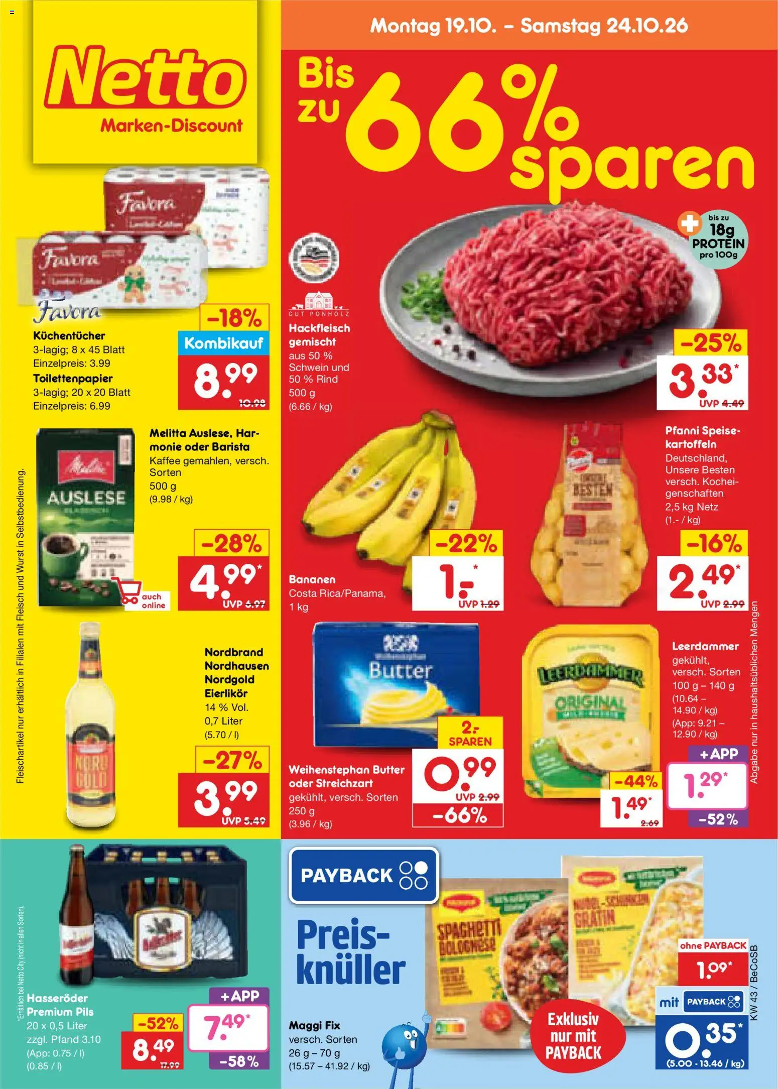 Vorschau von dem Prospekt des Geschäftes Netto Marken-Discount, gültig ab dem 19.10.2026 - Kaffee, Butter, Maggi, Bananen, Kartoffeln, Melitta, Maggi fix, Weihenstephan butter