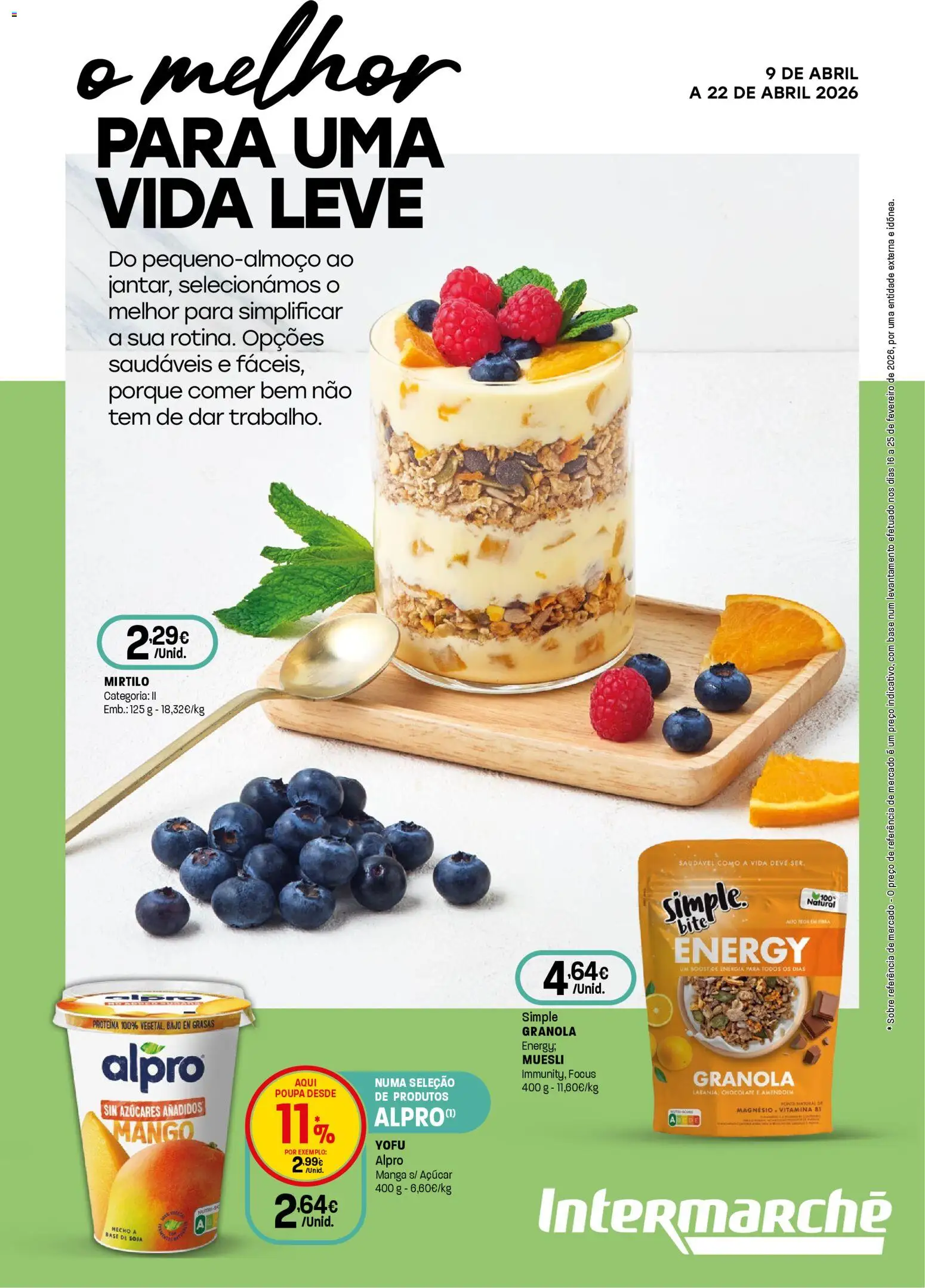 Pré-visualização do folheto da loja Intermarché válida a partir de 09/04/2026 - Chocolate, Manga, Base, Granola, Açúcar, Proteina, Soja, Muesli