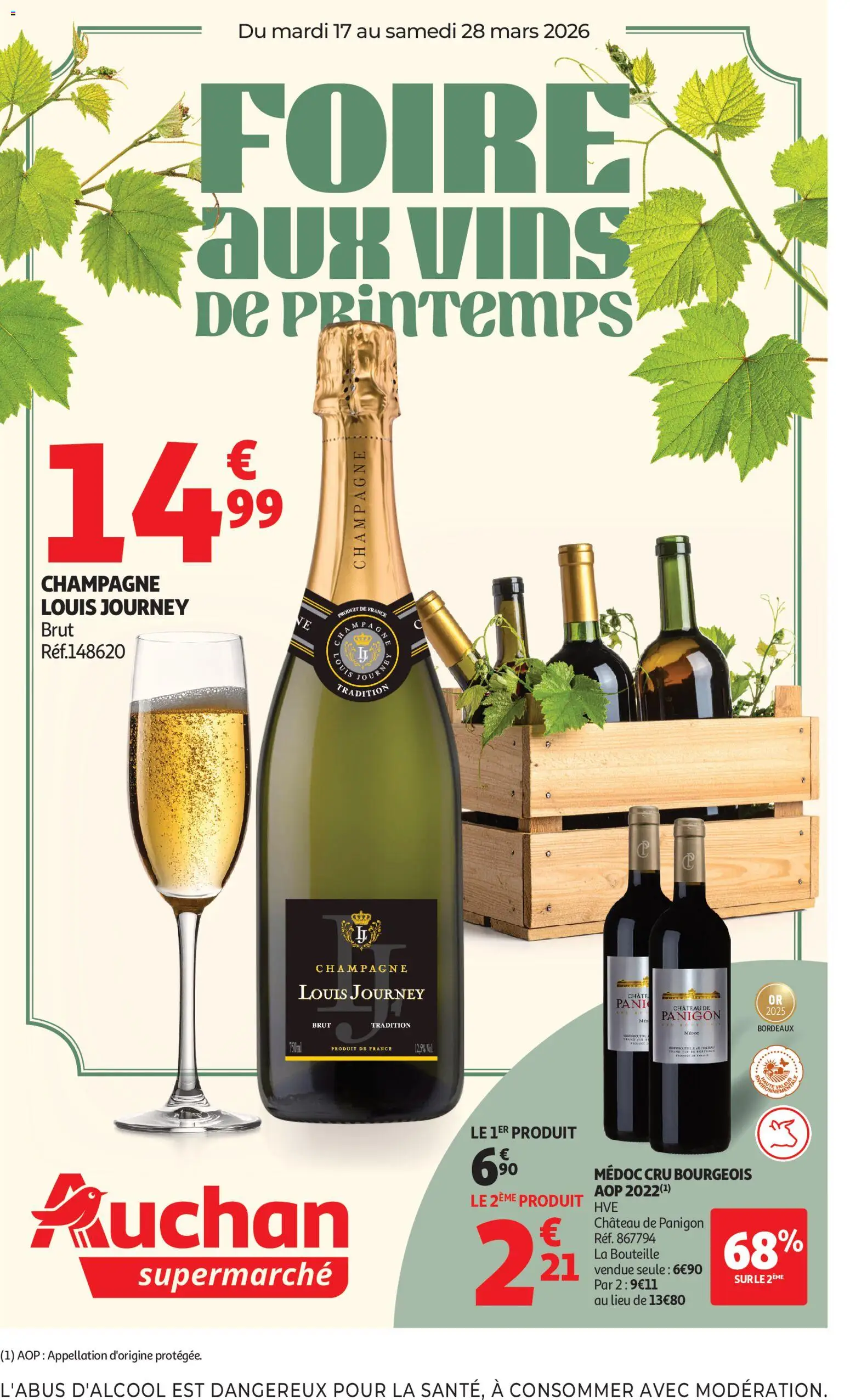Voorbeeld van Auchan Folder folder Vins supermarché van winkel Auchan geldig vanaf 17/03/2026 - La, Champagne, Mars