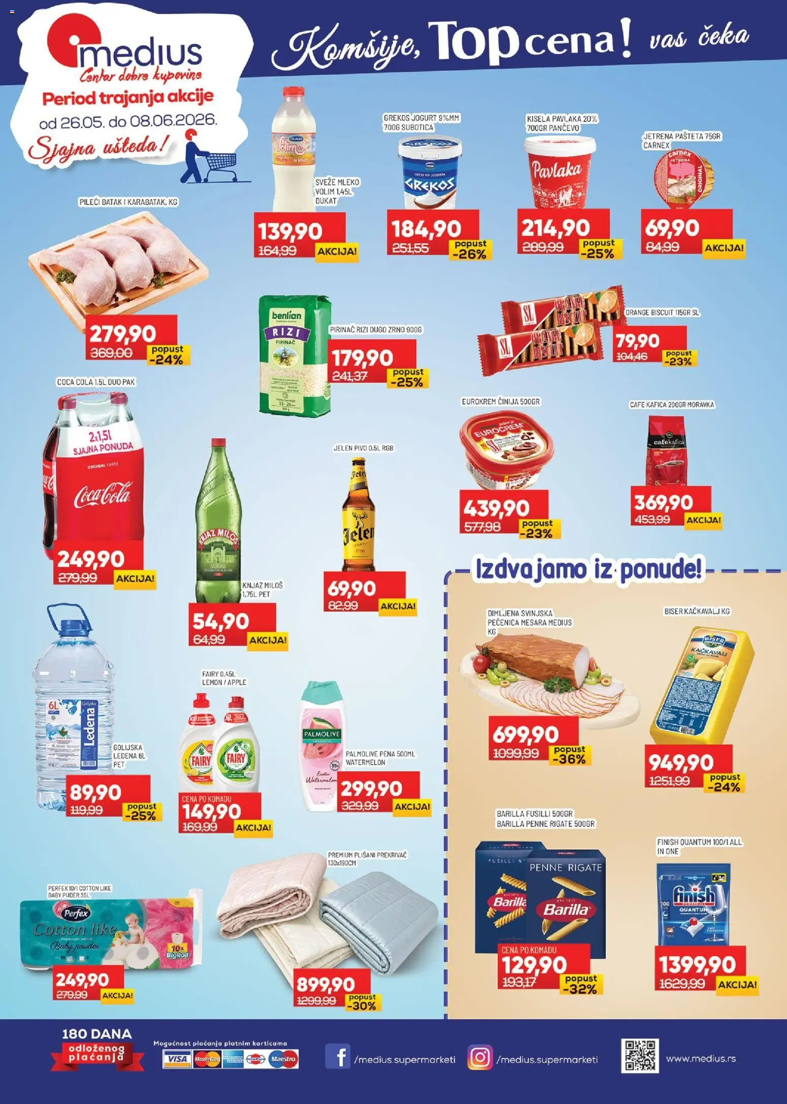 Pregled Medius kataloga - važi od 26.05.2026 - Mleko, Puder, Barilla, Finish, Eurocrem, Pečenica, Pena, Sveže mleko