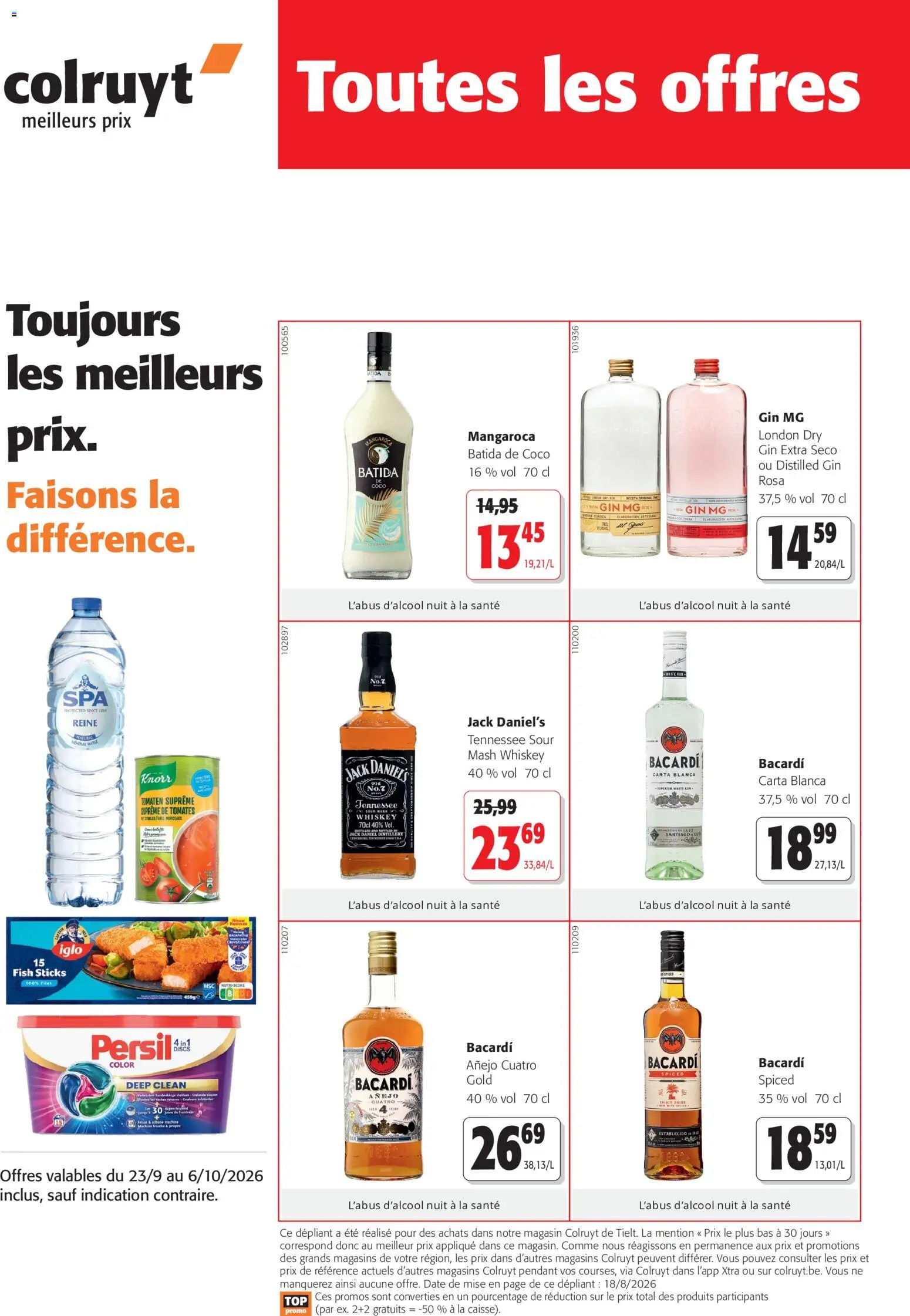 Prévisualisation de Colruyt Toutes les offres du magasin Colruyt formulaire valide 23/09/2026 - Coco, Persil, Tomates, Gin, Bacardi, Jack Daniel's