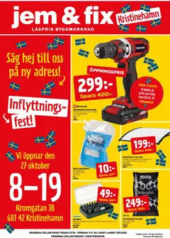 Förhandsgranska reklamblad Jem & Fix Aktuella reklamblad Kristinehamn från butik Jem & Fix gäller från 27/10/2026