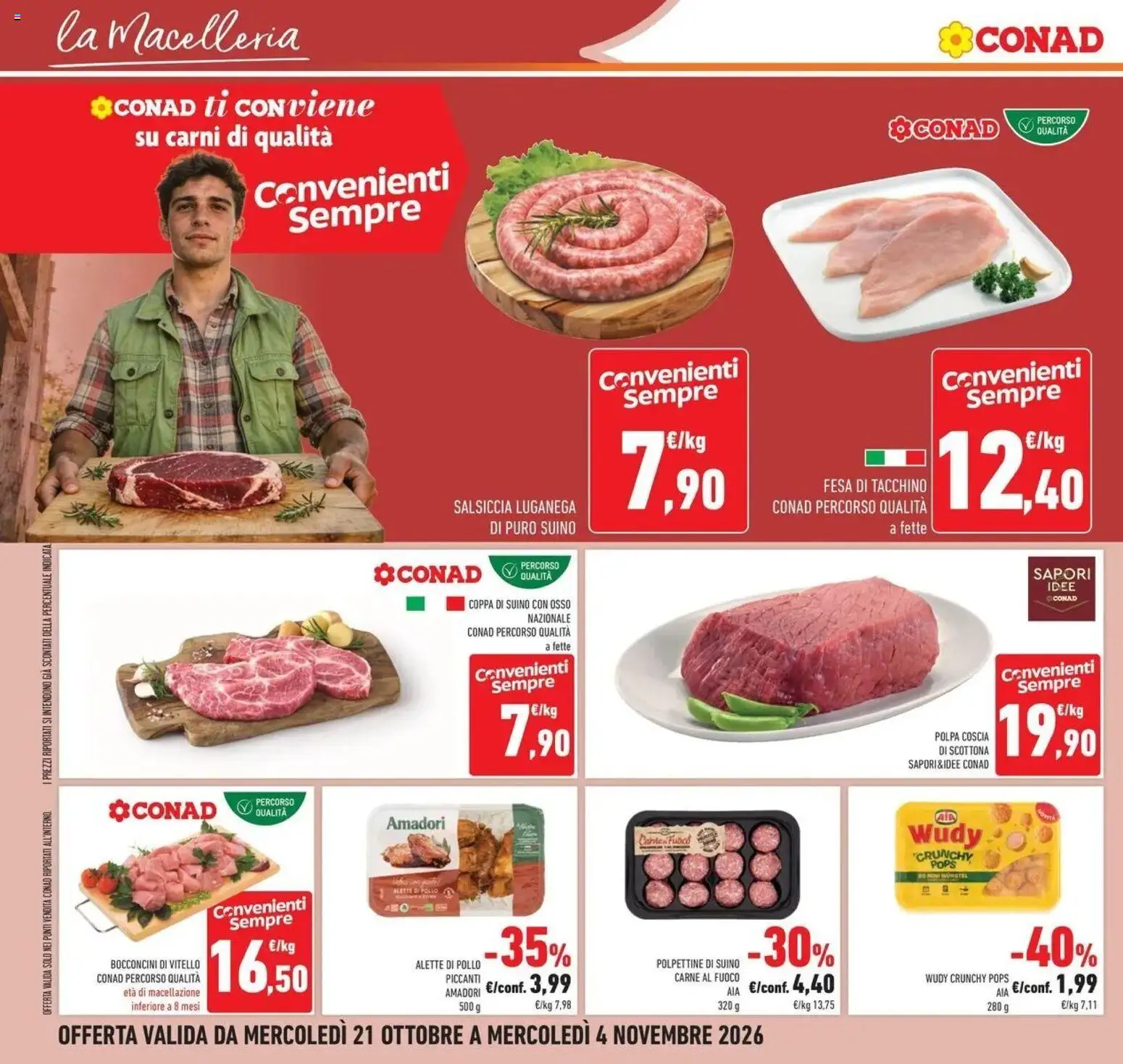 Anteprima dell'opuscolo Conad volantino Brembate di Sopra dal negozio Conad valido da 21/10/2026 - Pollo, Carne, Wurstel, Tacchino, Salsiccia, Vitello, Suino