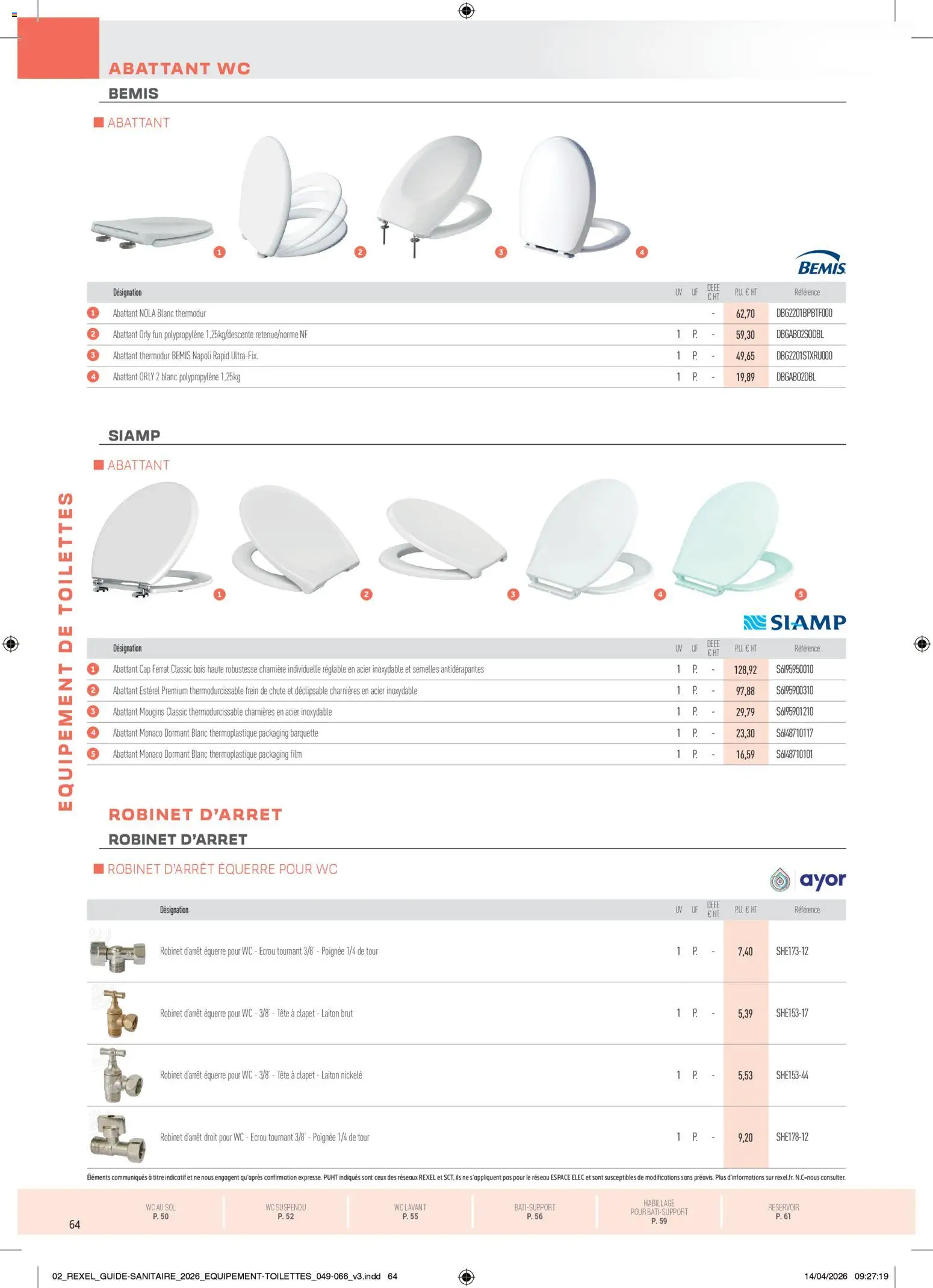 Prévisualisation de Rexel - Brochure Sanitaire du magasin Rexel formulaire valide 20/04/2026 - Toilettes, Abattant WC, Charnière, Robinet