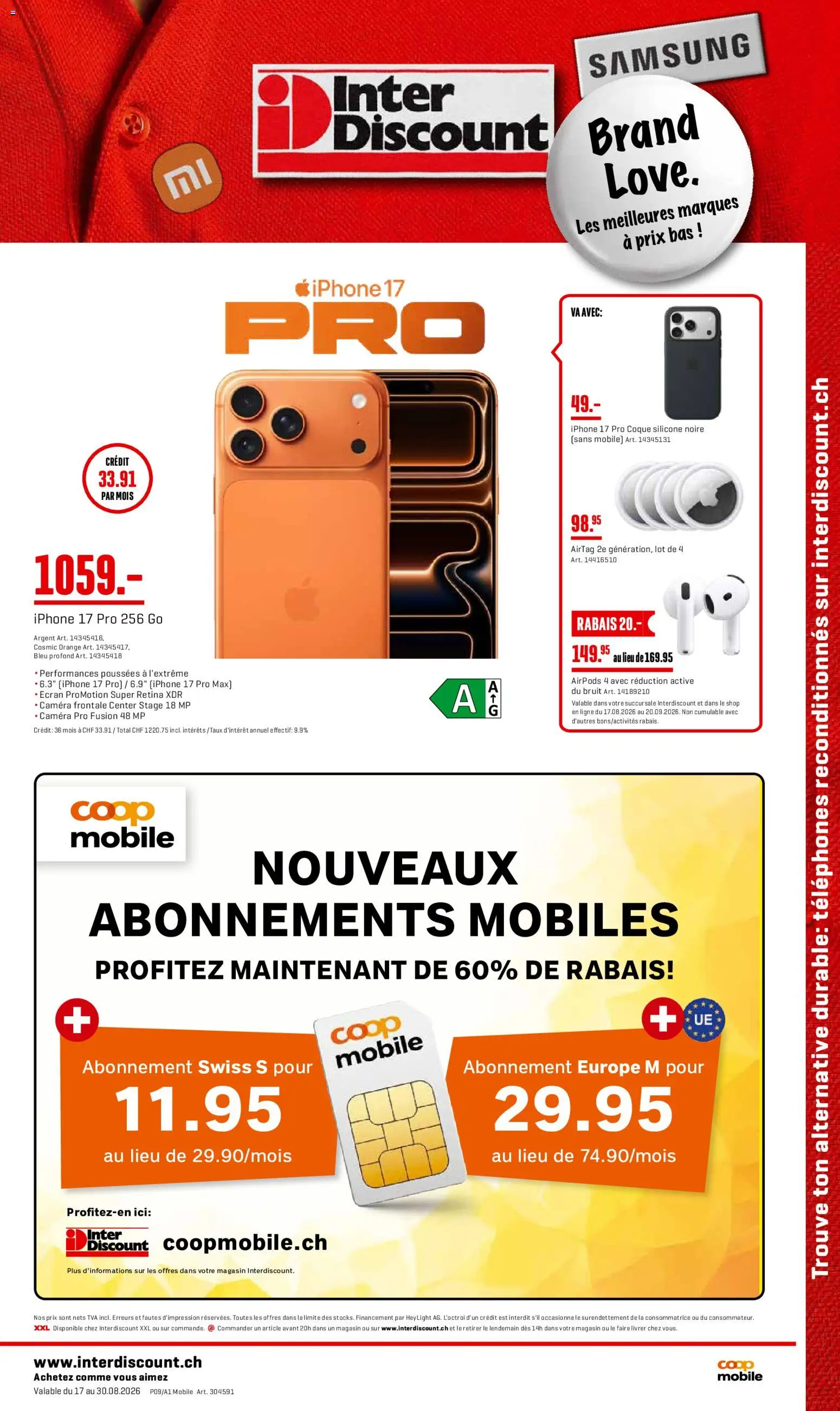 Vorschau des Merkblatts Interdiscount aktionen Mobile FR vom Shop Interdiscount gültig von 17.08.2026 bis 30.08.2026 - Samsung, Iphone, Airpods