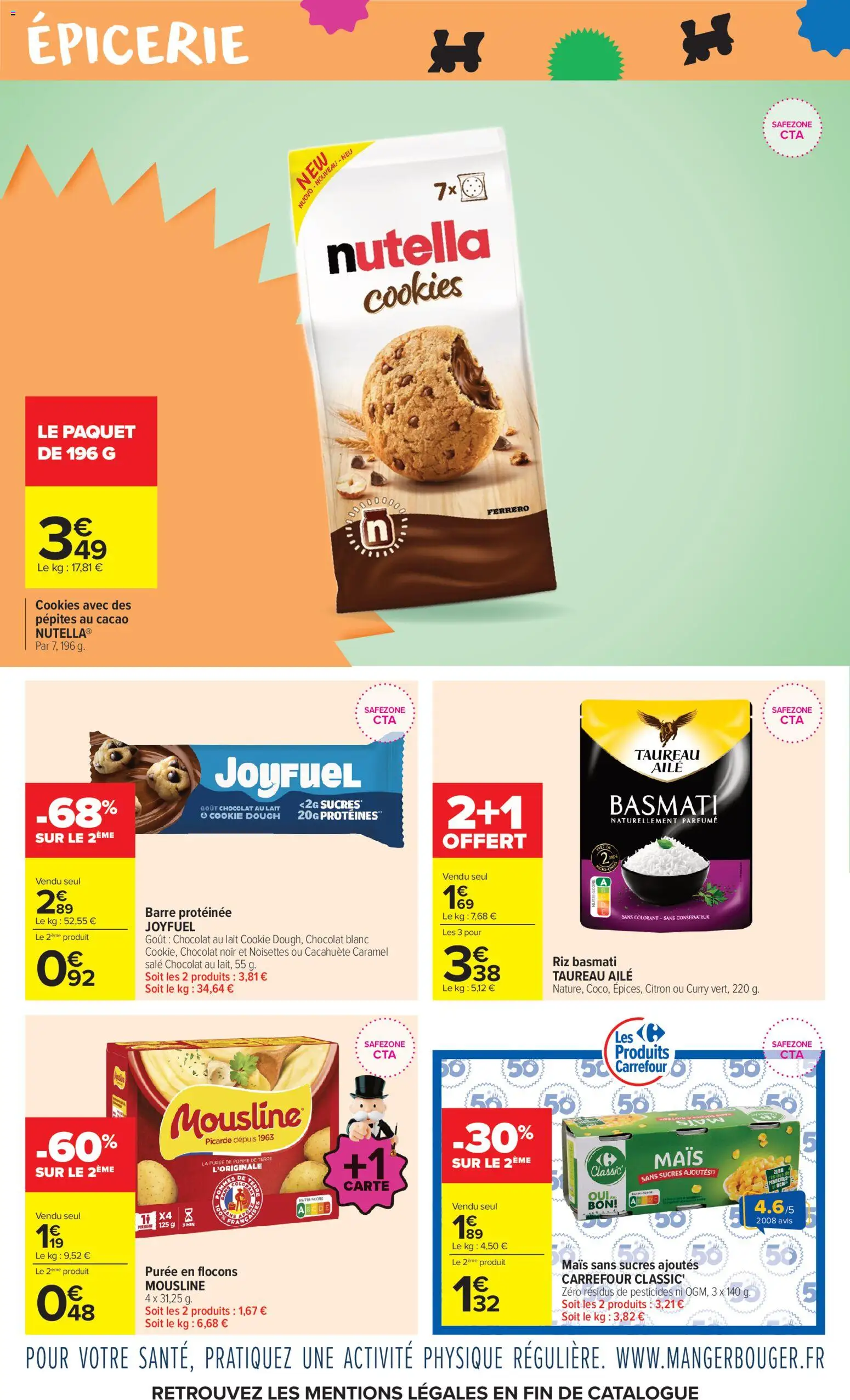 Prévisualisation de Carrefour Market catalogue du magasin Carrefour Market formulaire valide 08/09/2026 - Chocolat, Lait, Curry, Riz basmati, Cookie dough, Barre protéinée, Chocolat noir, Flocons