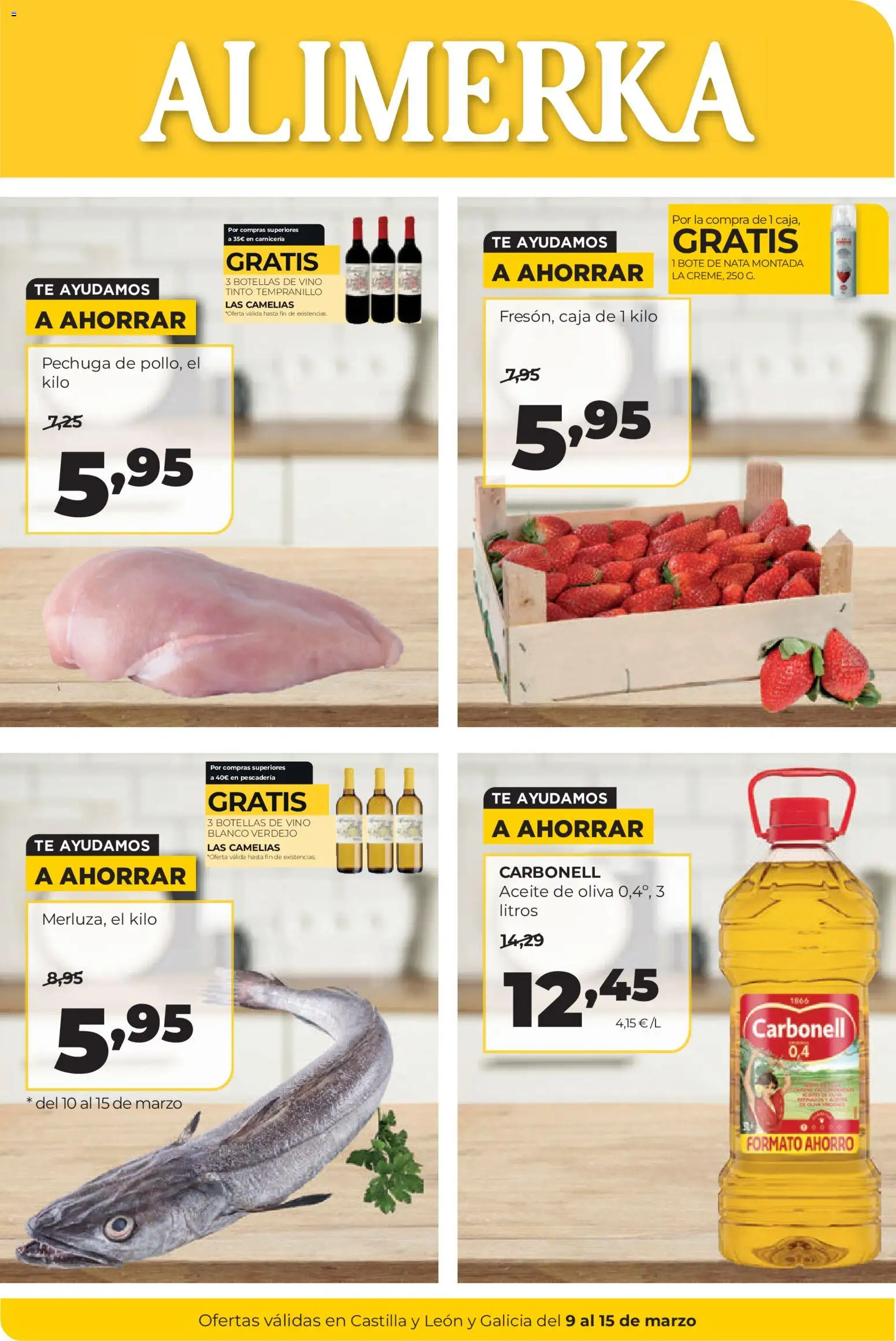 Vista previa del folleto de la tienda Alimerka válido desde el 09/03/2026 - Aceite de oliva, Té, Vino, Aceite, Caja, Nata, Nata montada