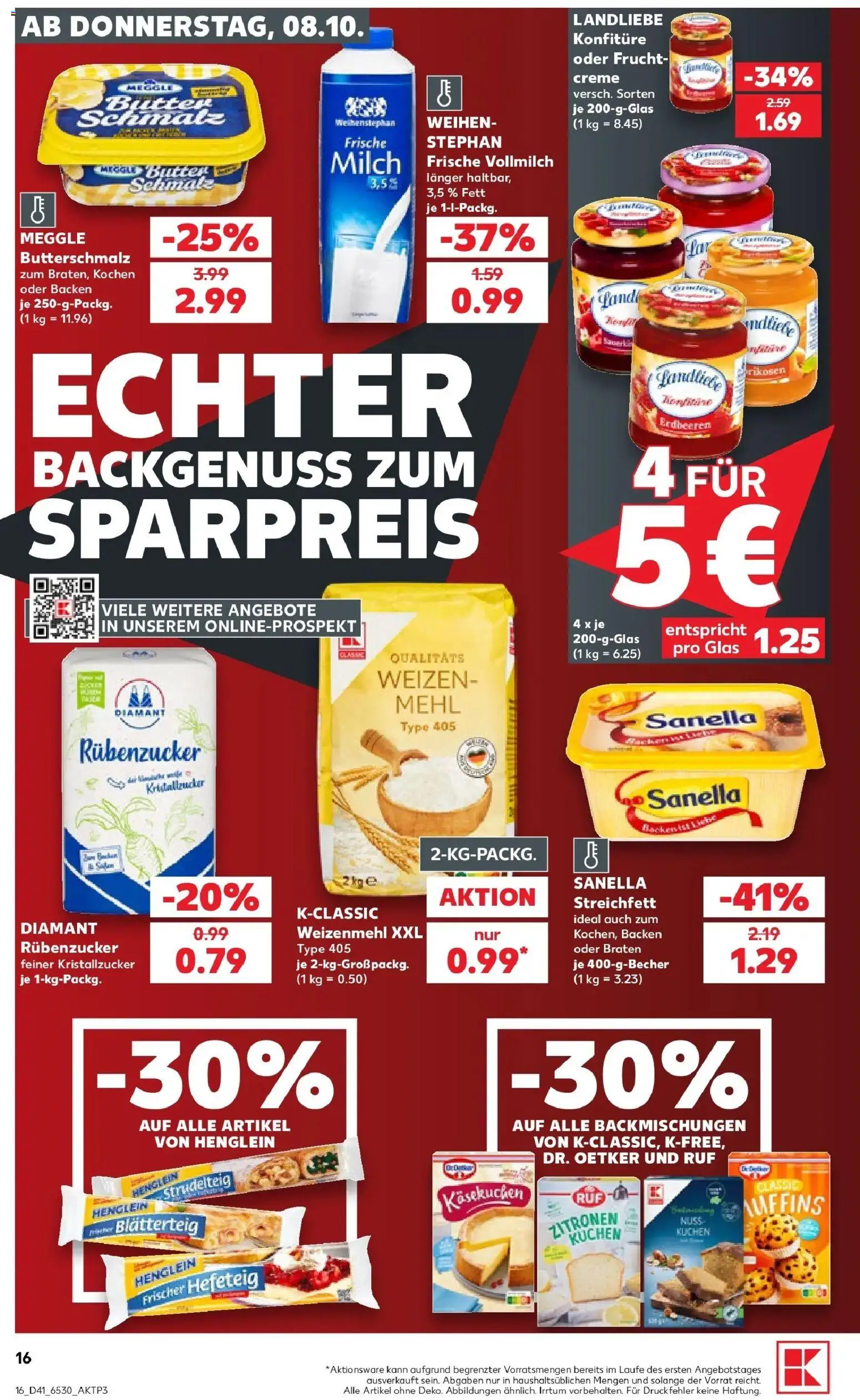 Vorschau von dem Prospekt des Geschäftes Kaufland, gültig ab dem 08.10.2026 - Kuchen, Butter, Erdbeeren, Milch, Mehl, Zitronen, Creme, Sanella