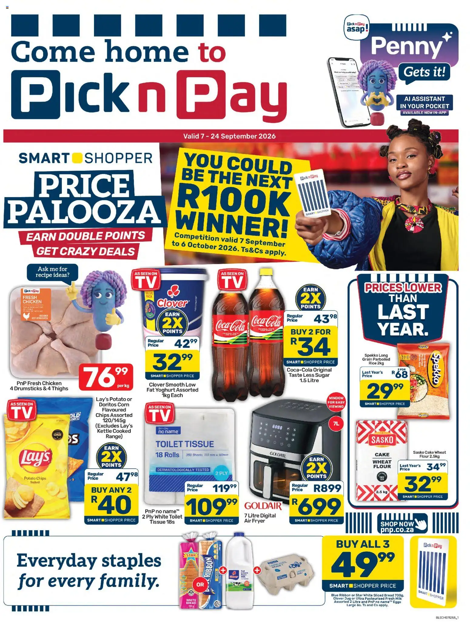 Preview of Pick n Pay flyer valid from 07/09/2026 - Cake, Toilet, Milk, Bread, Sugar, Corn, Cream, Fryer