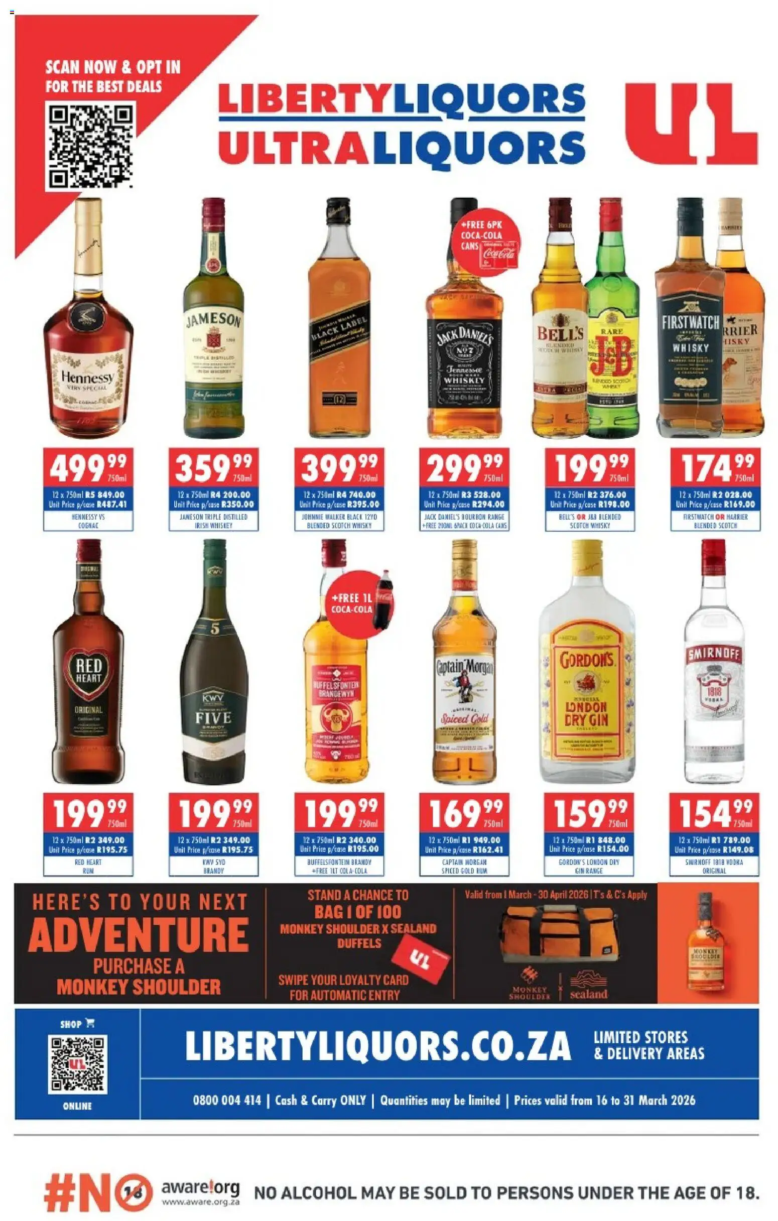 Preview of Ultra Liquors flyer valid from 16/03/2026 - Bag, Gin, Whiskey, Brandy, Cognac, Rum, Captain Morgan, Bourbon