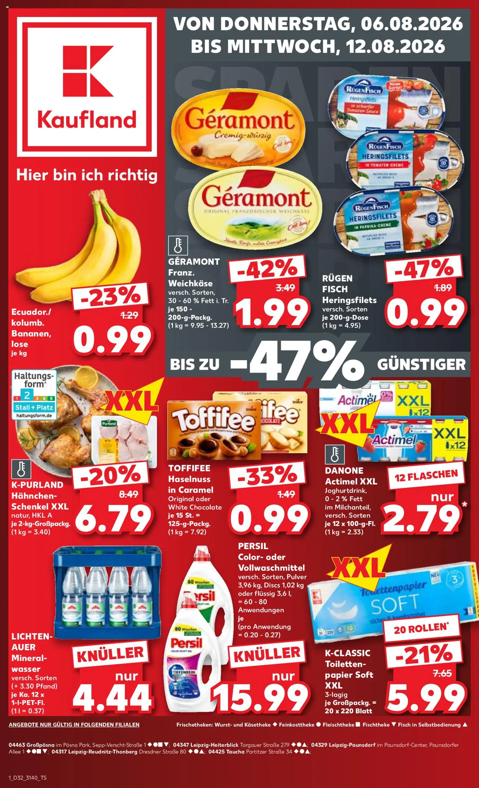 Vorschau von dem Prospekt des Geschäftes Kaufland, gültig ab dem 06.08.2026 - Wasser, Wurst, Paprika, Toffifee, Tomaten, Persil, Geramont, Hahnchen