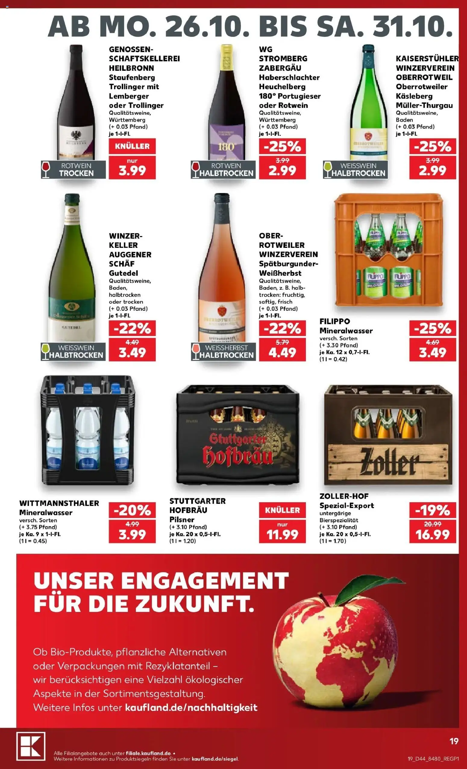 Vorschau von dem Prospekt des Geschäftes Kaufland, gültig ab dem 26.10.2026 - Mineralwasser, Weißwein, Rotwein, Weißwein halbtrocken