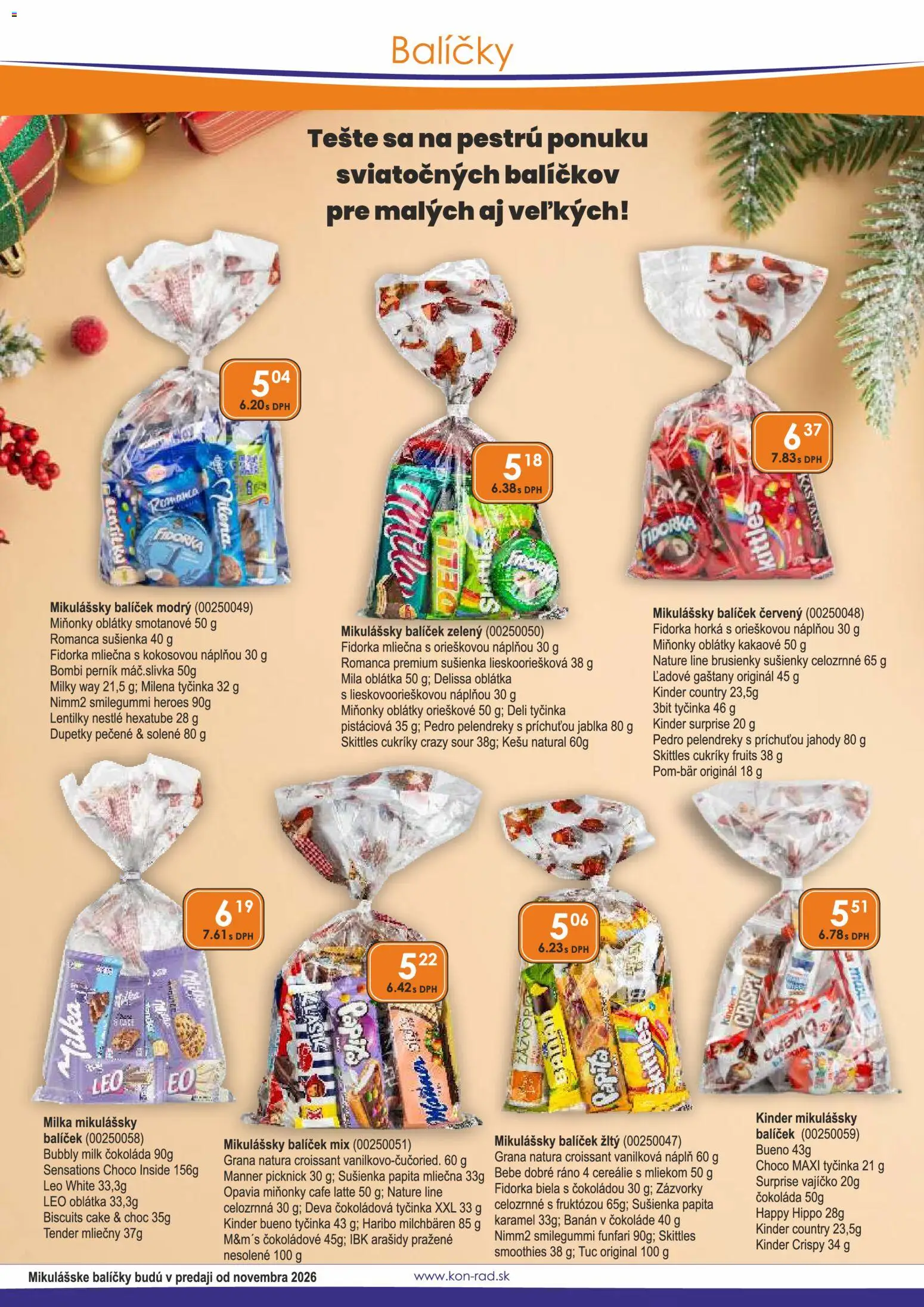 Náhľad KON - RAD letáku platného od 01.11.2026 - Croissant, Milka, Jahody, Mila, Arašidy, Sušienky, Oblátky, Čokoládová tyčinka