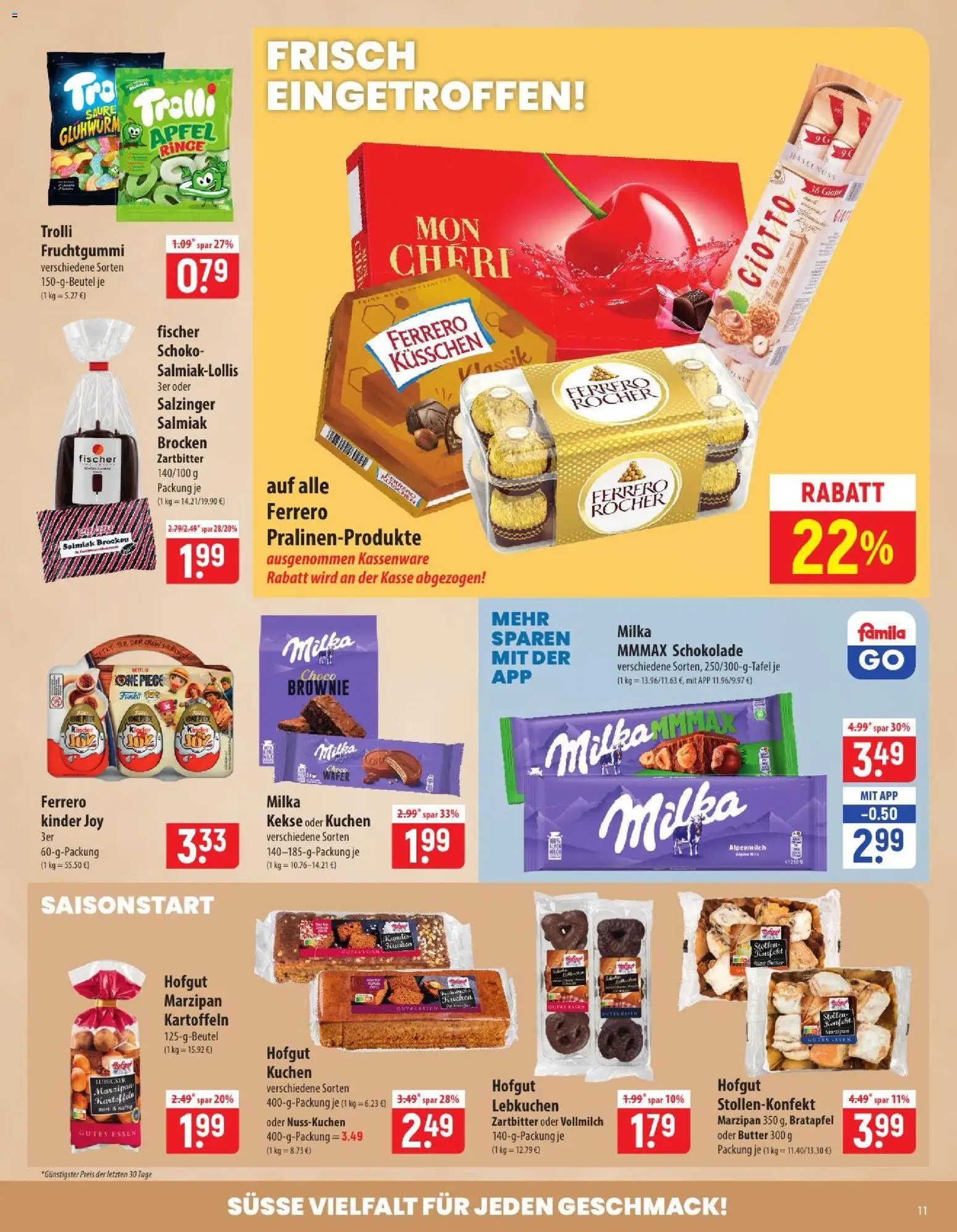 Vorschau von dem Prospekt des Geschäftes Famila, gültig ab dem 07.09.2026 - Kuchen, Schokolade, Äpfel, Milka, Ferrero rocher, Kekse, Kartoffeln, Kinder joy