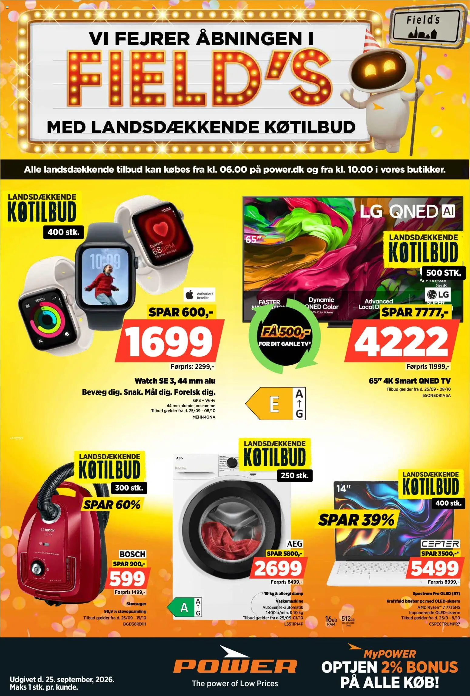 Eksempel på tilbudsavis Power - Tilbudsavis fra butik Power gyldig fra 25/09/2026 - TV, Vaskemaskine, Støvsuger, PC, GPS, Disk, Processor