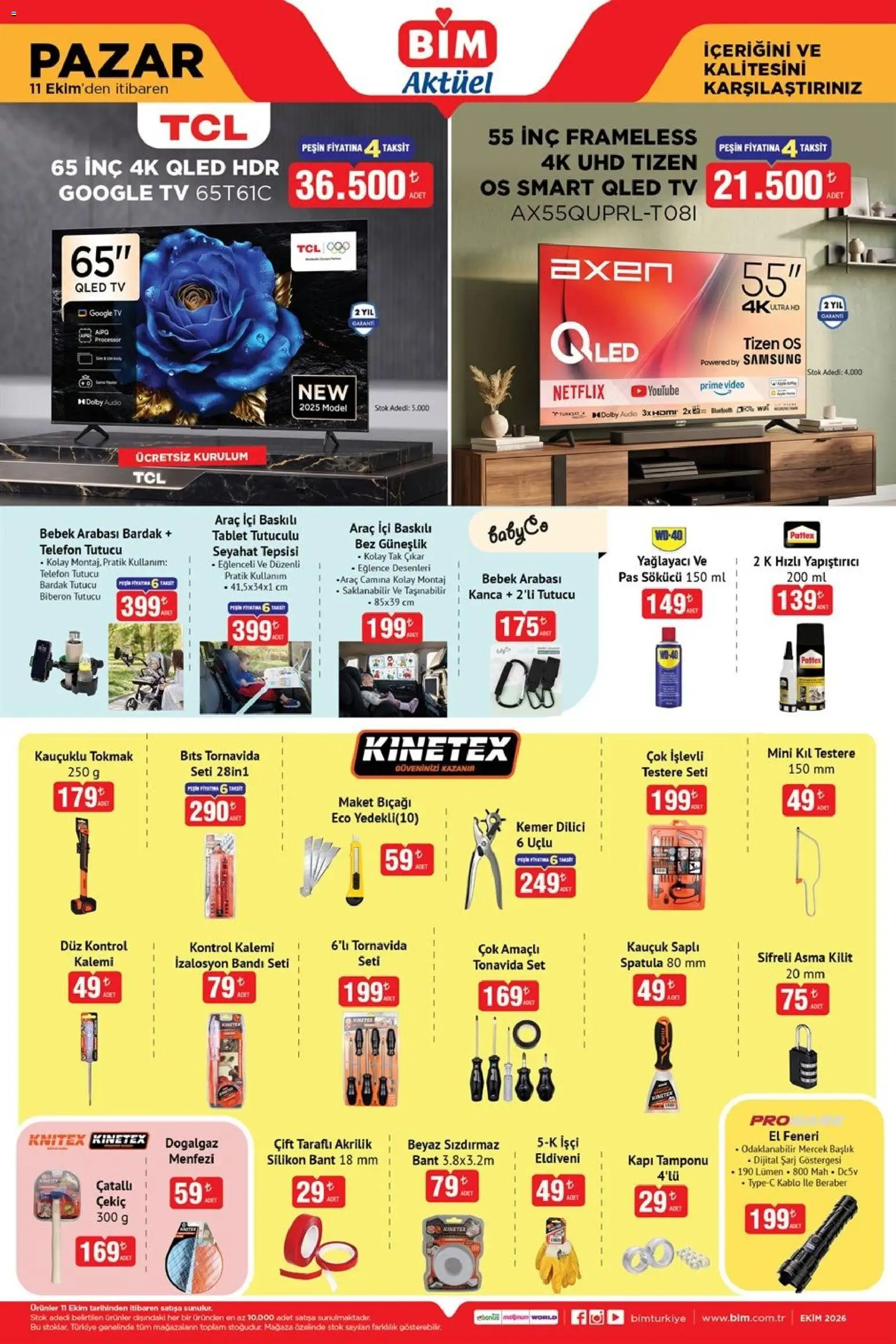 BİM BİM - Katalog Pazar 11.10.2026 - Broşürünün önizlemesi - Telefon, Tablet, TV, Kemer, Video, Kanca, Bant, Güneşlik
