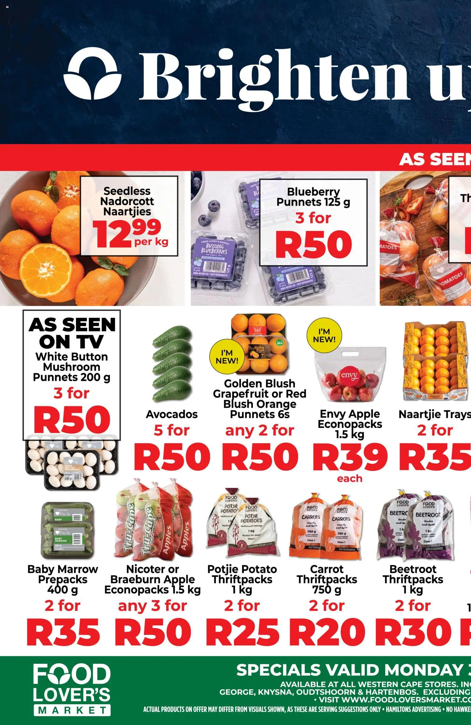 Preview of Food Lover's Market flyer valid from 03/08/2026 - Apples, TV, Avocados, Potatoes, Blueberries, Grapefruit, Carrots, Blush